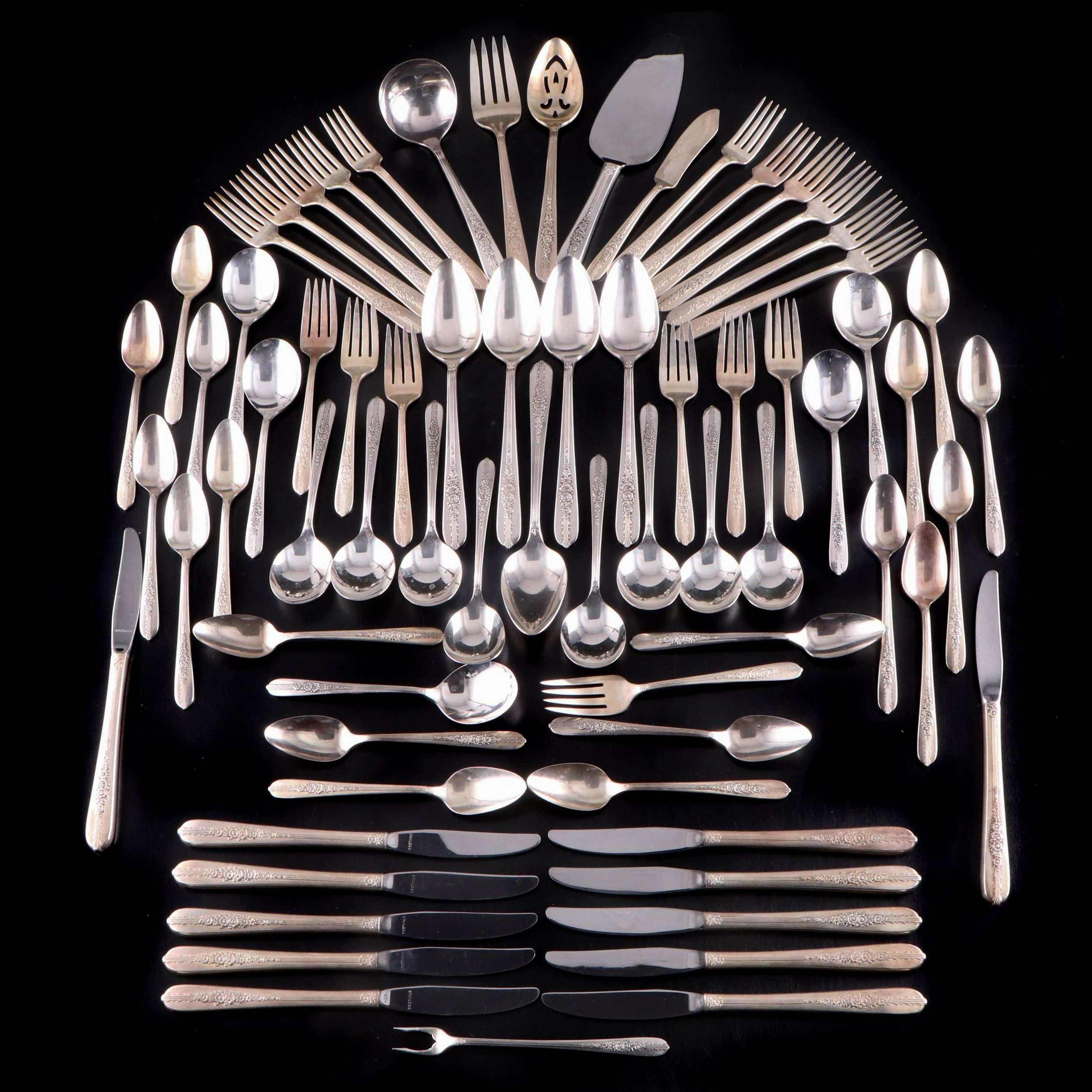 Oneida "Royal Rose" Nobility Plate Flatware And Serving Utensils, Mid ...