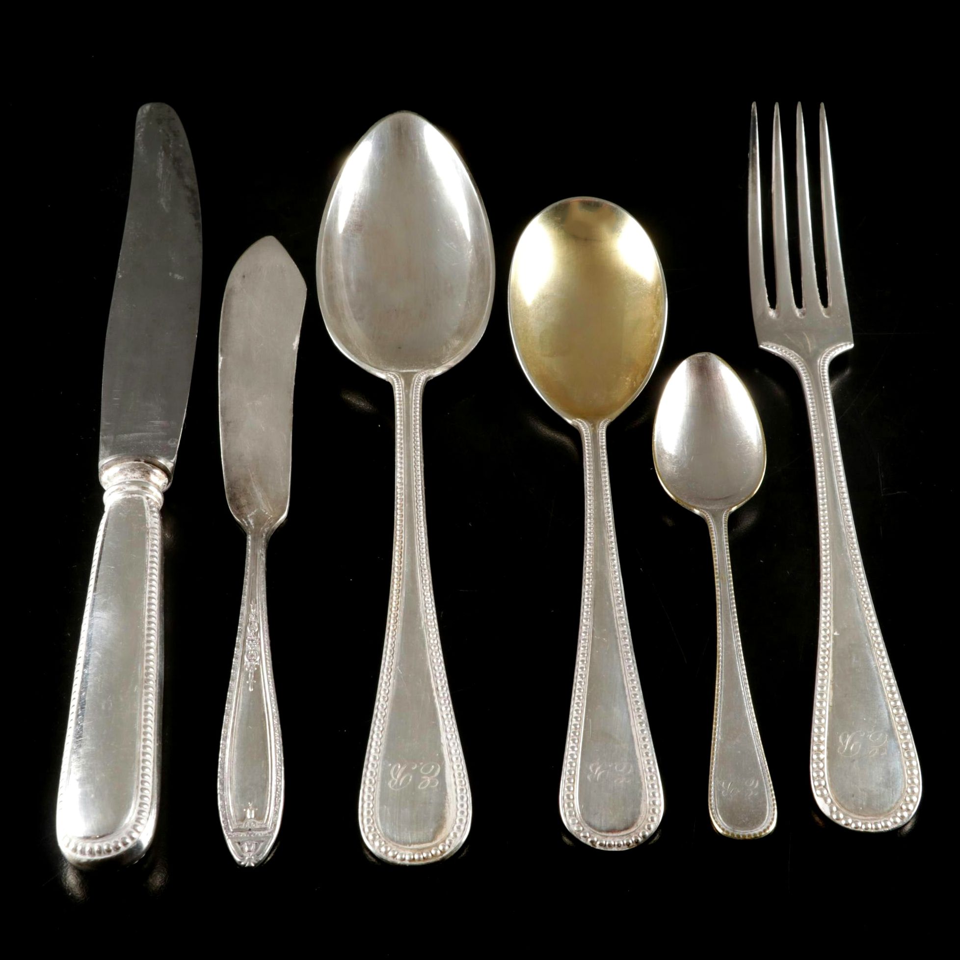 German Beaded-Edge Silverplate Flatware, Early to Mid 20th Century