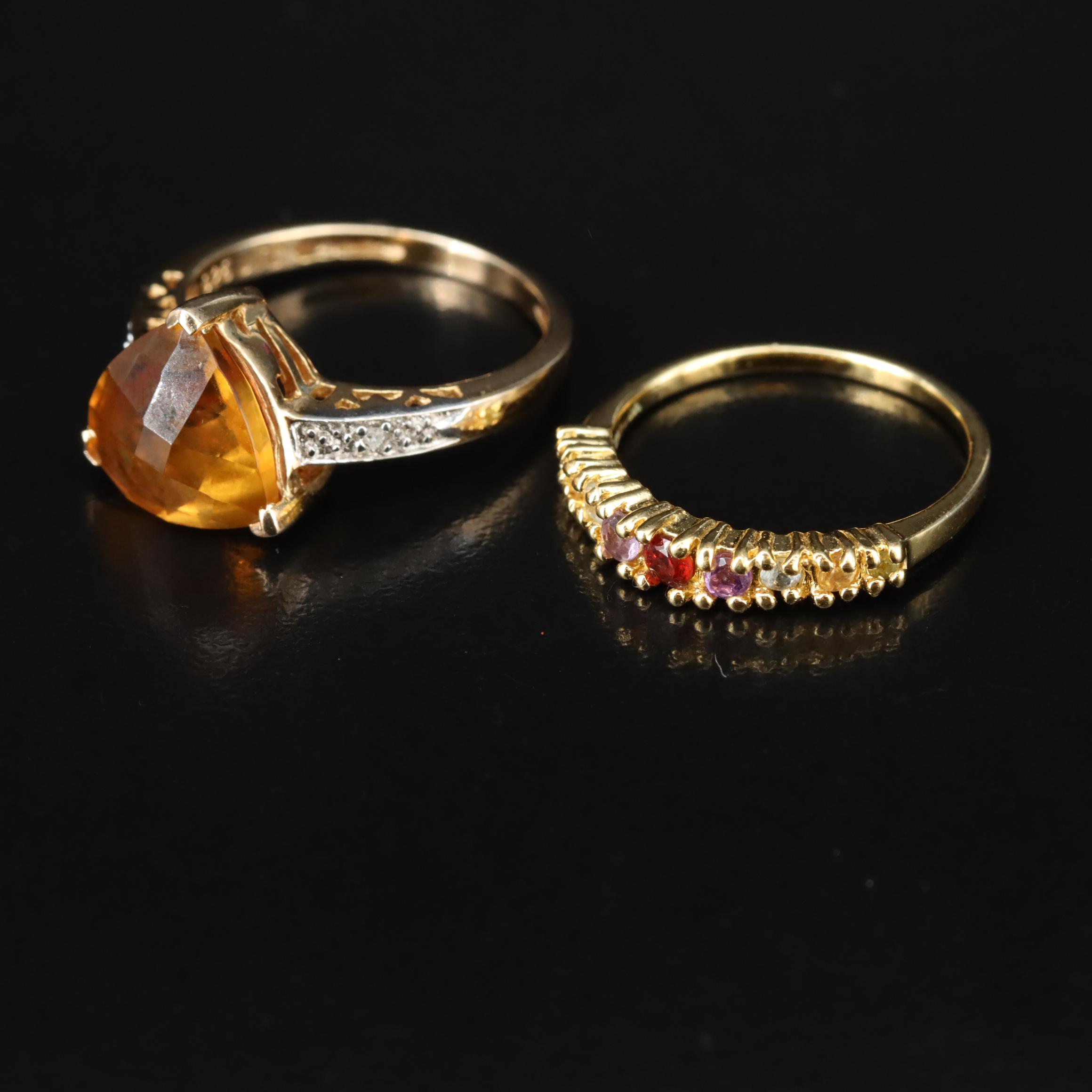 Sterling with Topaz, Spinel and Glass Rings and Topaz Enhancer Pendant