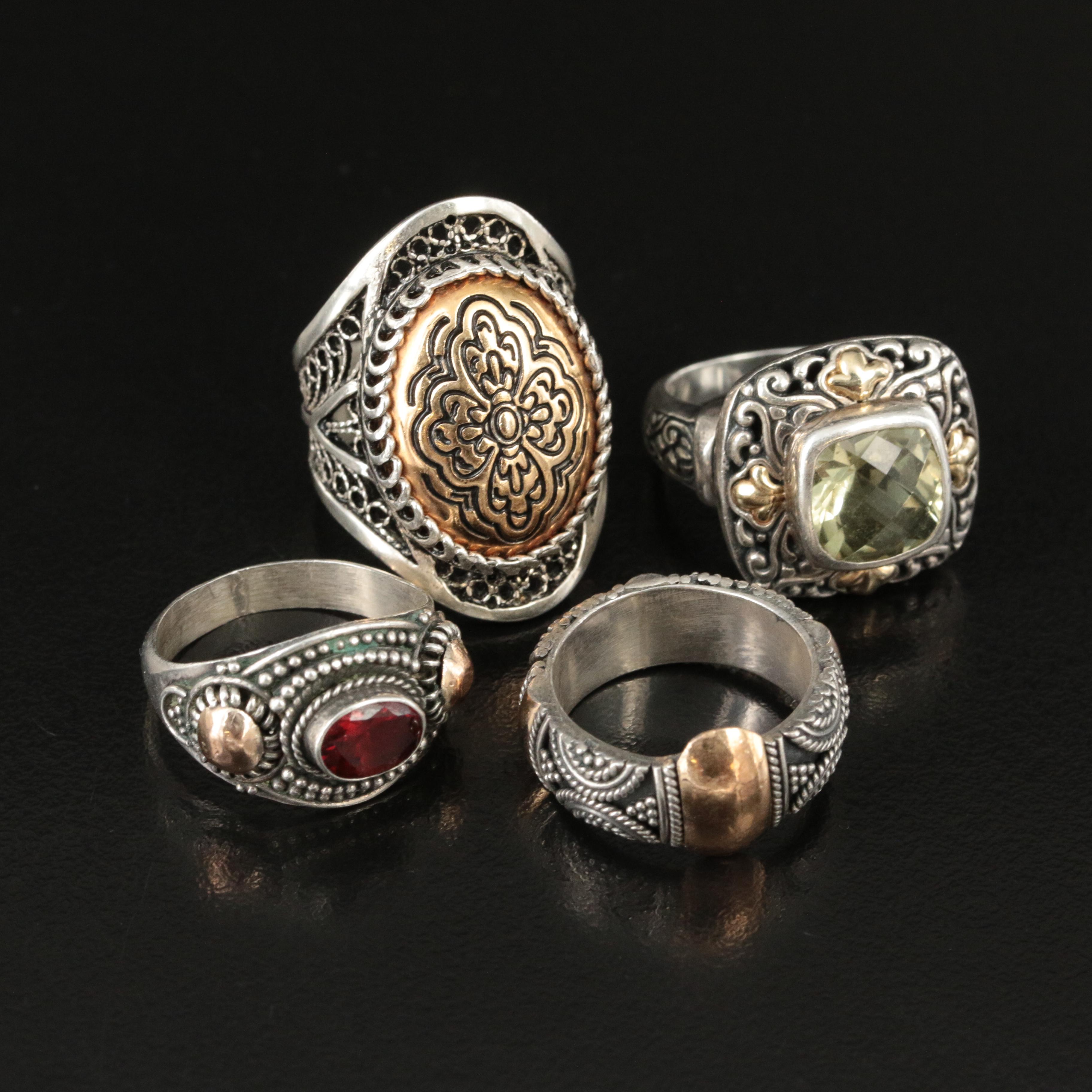 Sterling Rings Including Citrine, Garnet and 18K Accents