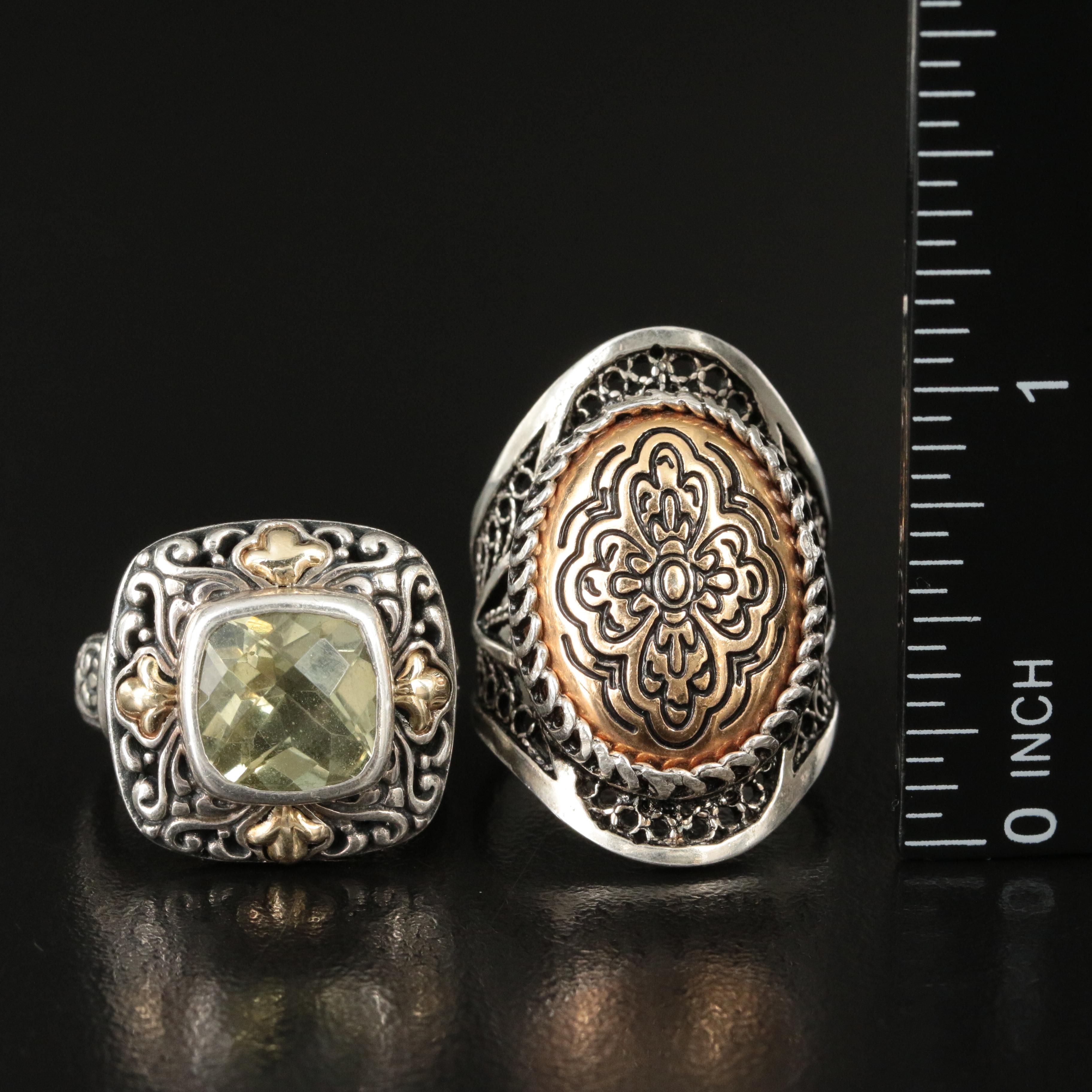 Sterling Rings Including Citrine, Garnet and 18K Accents
