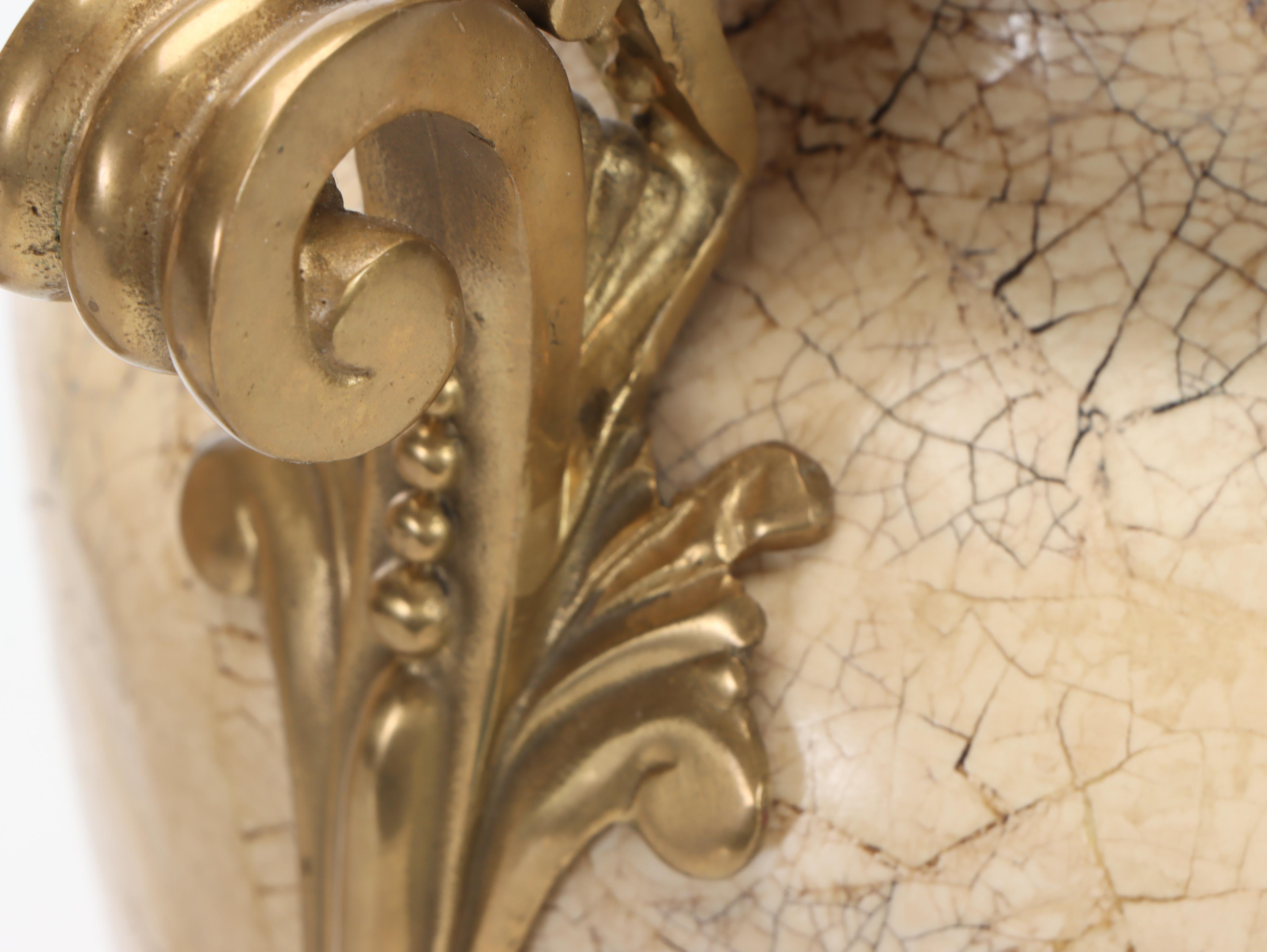 Pair of Decorative Crafts Crackle Glaze Ceramic and Brass Mount Table Lamps