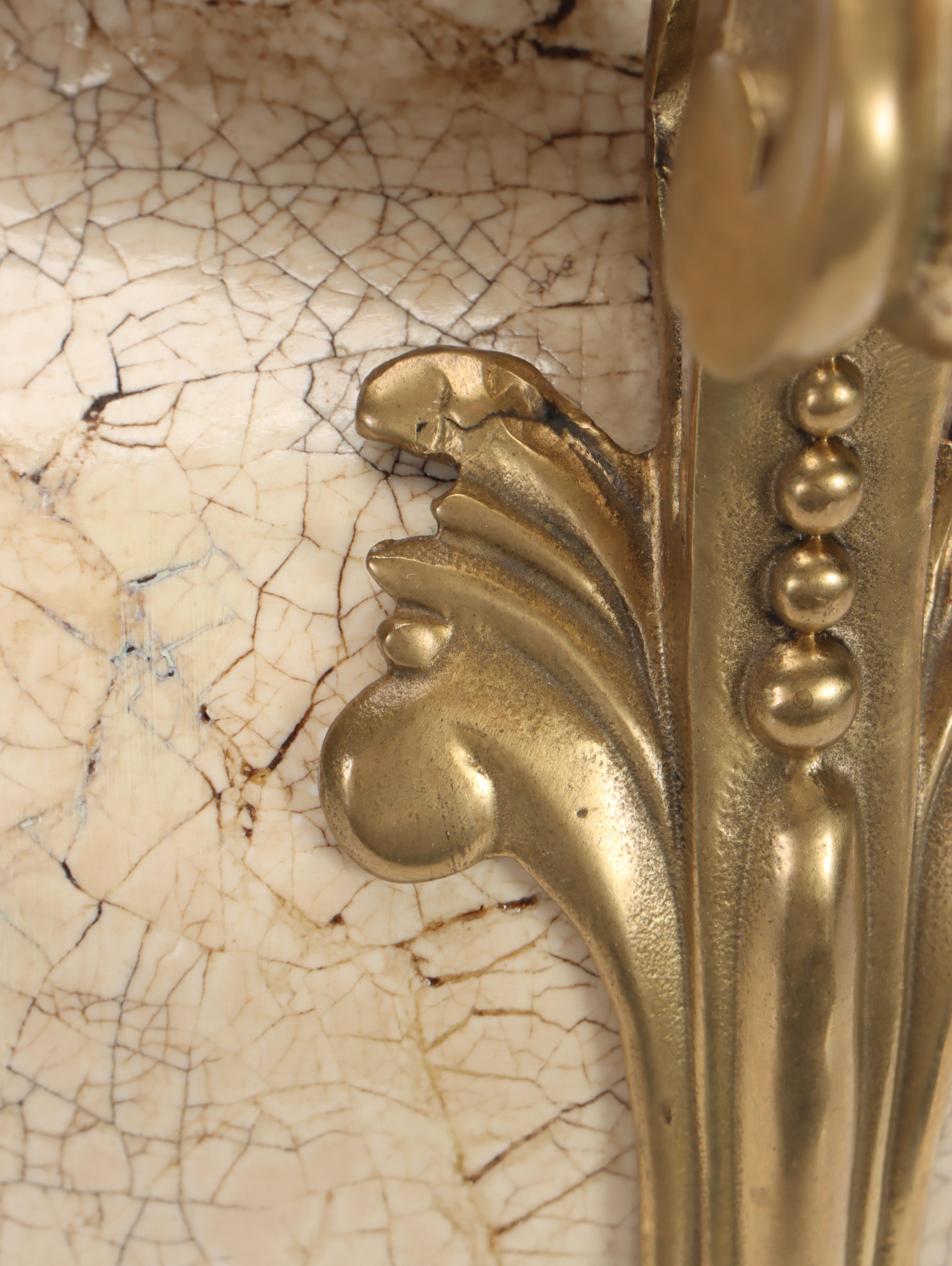 Pair of Decorative Crafts Crackle Glaze Ceramic and Brass Mount Table Lamps