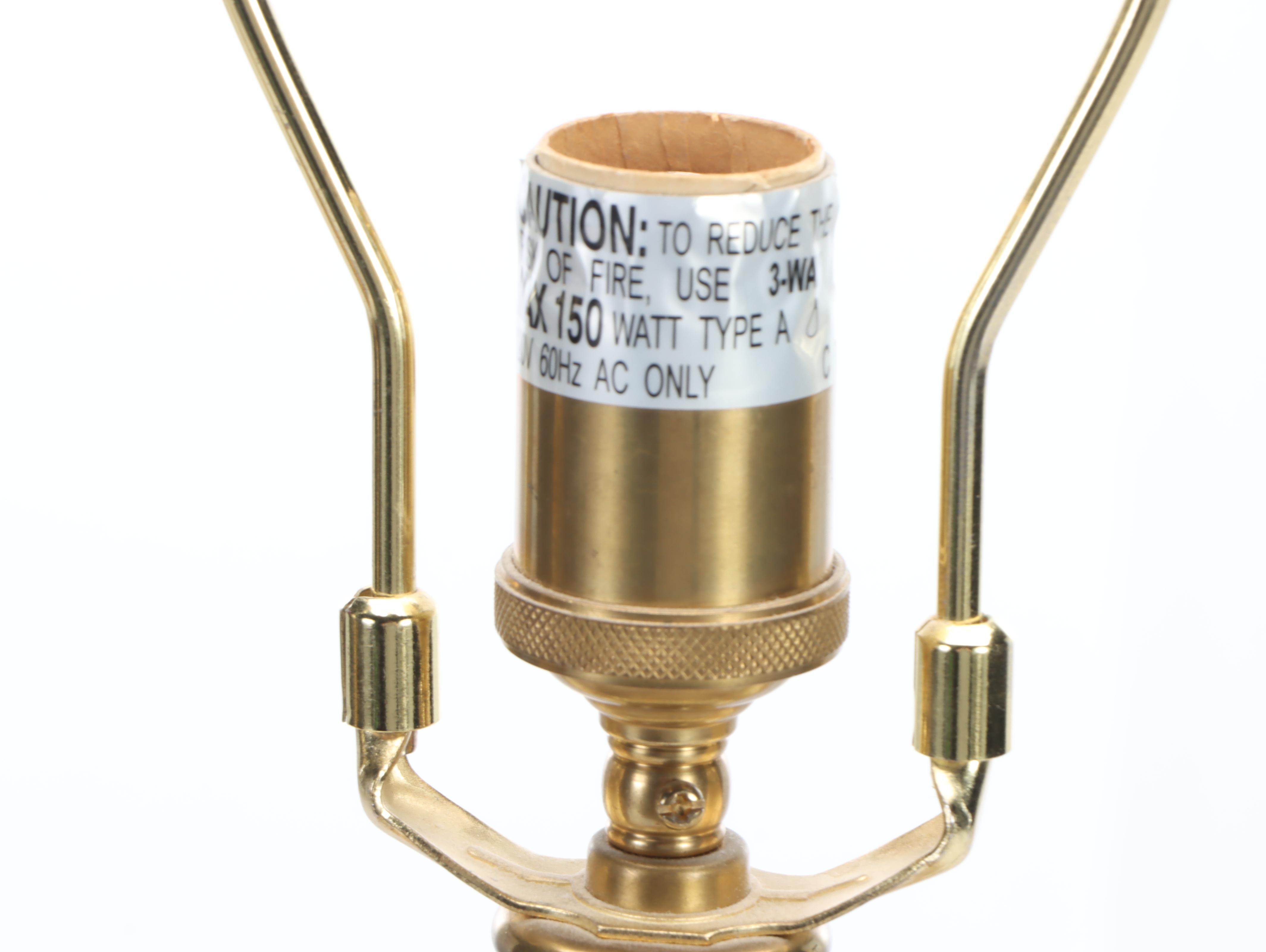 Pair of Decorative Crafts Crackle Glaze Ceramic and Brass Mount Table Lamps