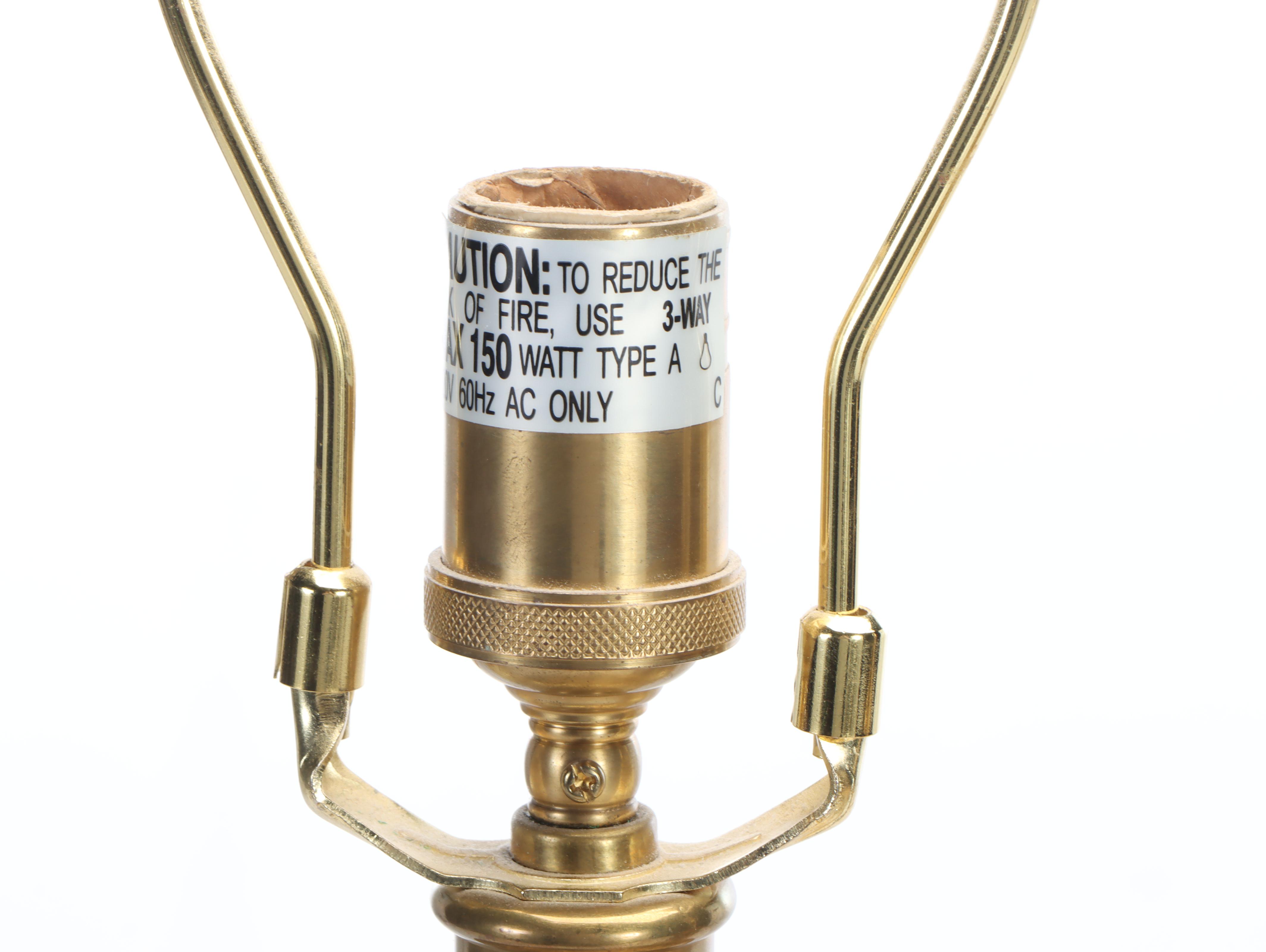 Pair of Decorative Crafts Crackle Glaze Ceramic and Brass Mount Table Lamps