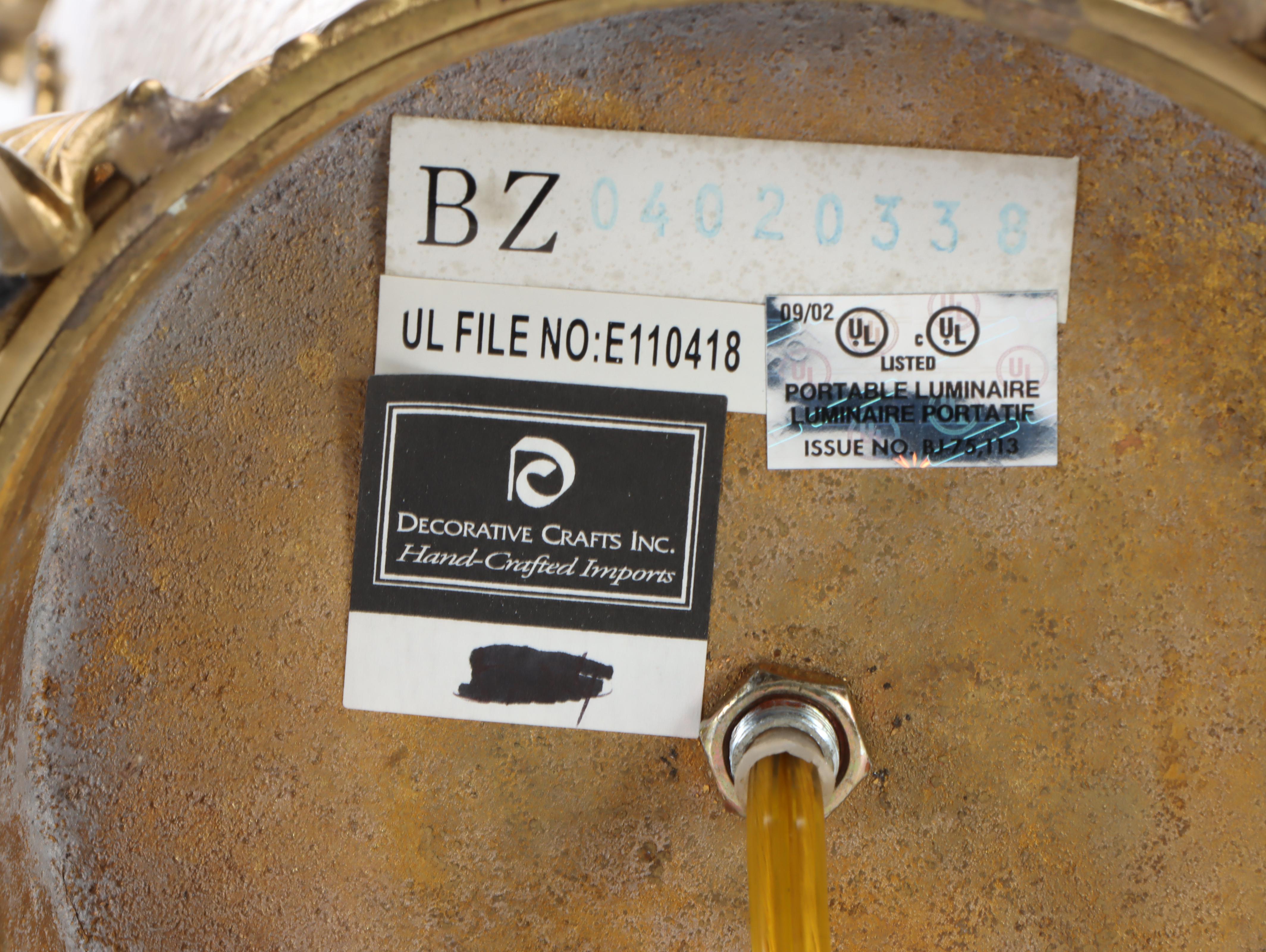 Pair of Decorative Crafts Crackle Glaze Ceramic and Brass Mount Table Lamps