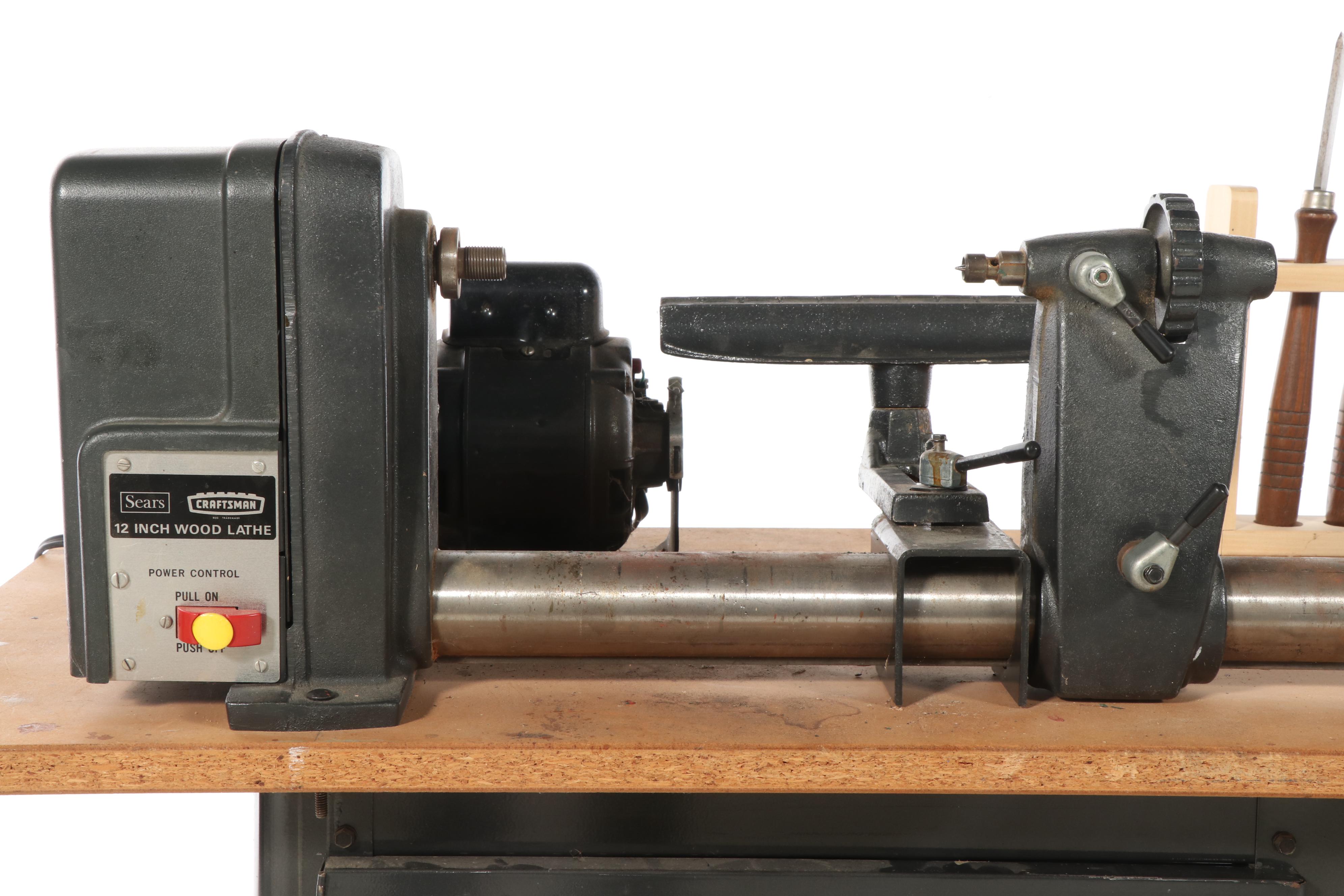 Sears Craftsman 12" Wood Lathe With Turning Tools and Storage Cabinet