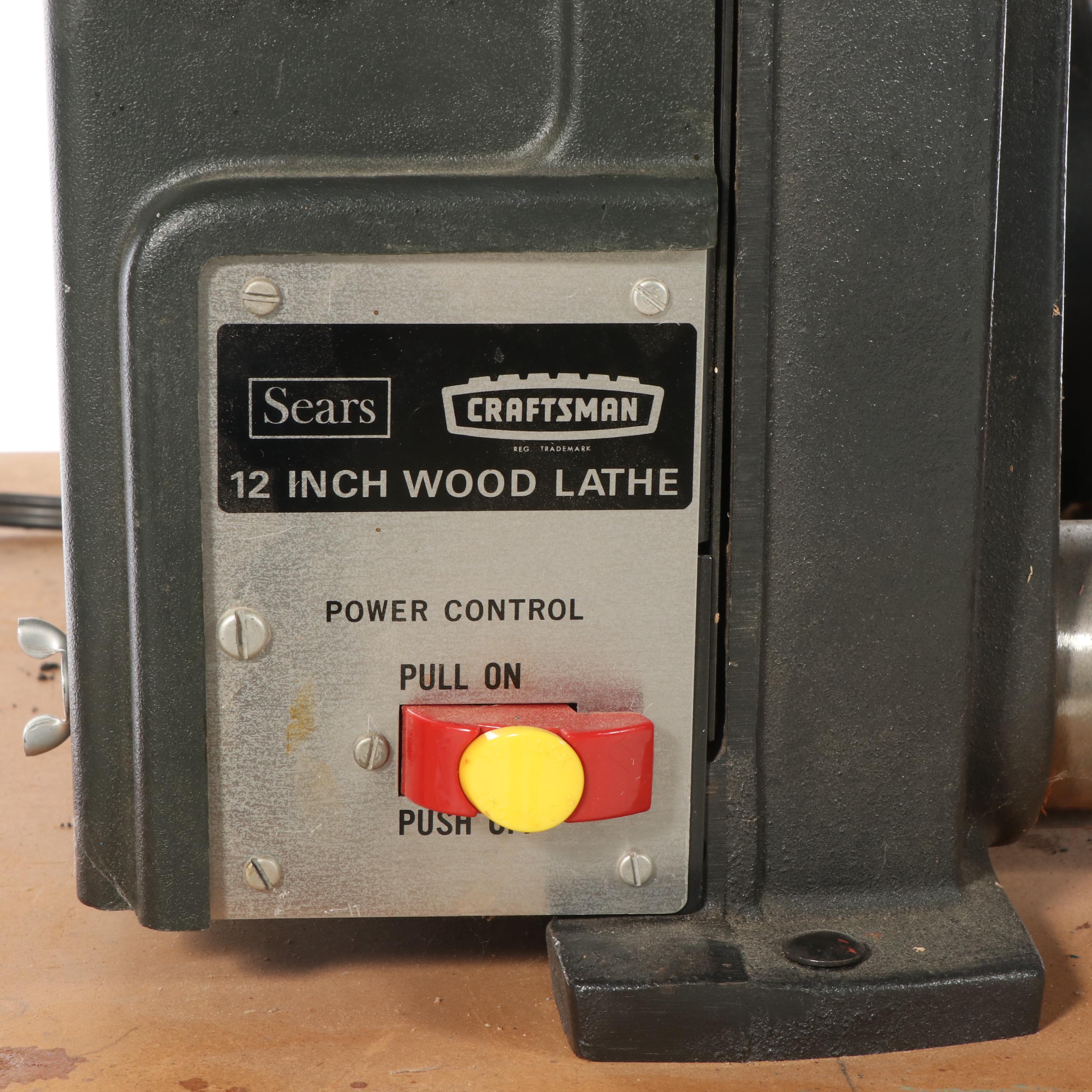 Sears Craftsman 12" Wood Lathe With Turning Tools and Storage Cabinet