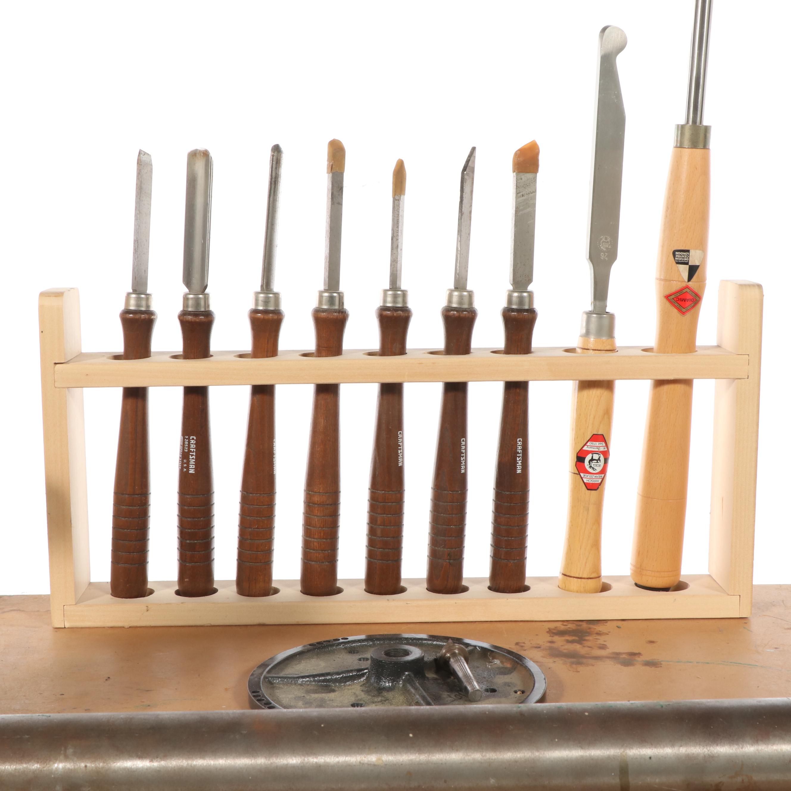 Sears Craftsman 12" Wood Lathe With Turning Tools and Storage Cabinet