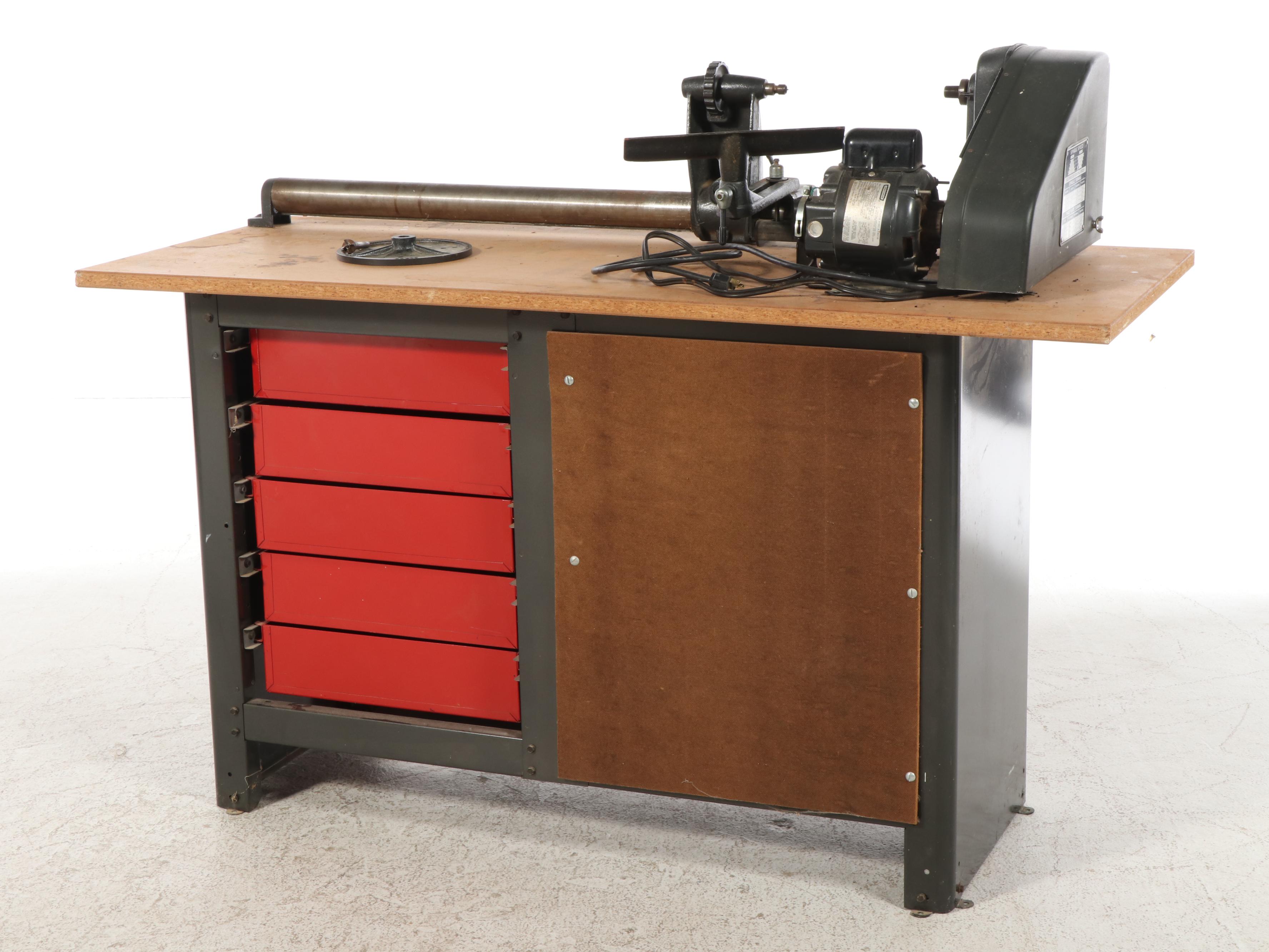 Sears Craftsman 12" Wood Lathe With Turning Tools and Storage Cabinet