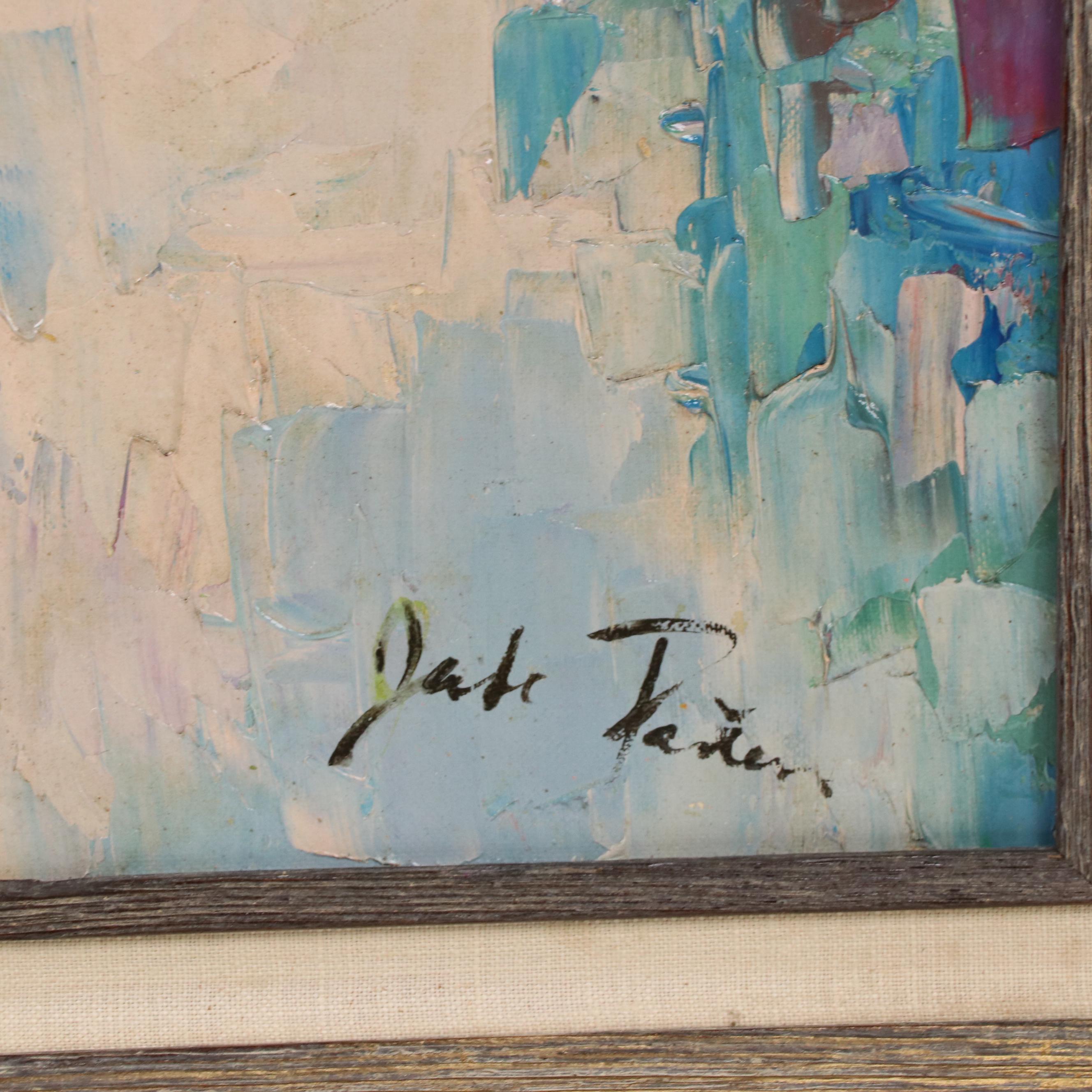 Jade Pasteur Palette Knife Oil Painting of Seascape with Boat