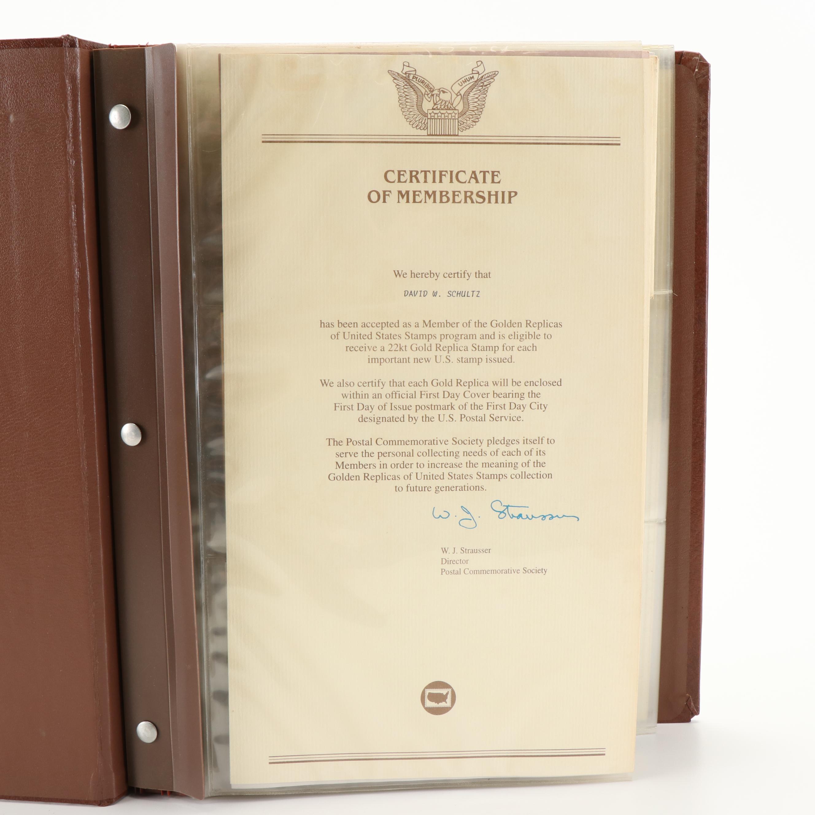 Three Albums of U.S. Postal Covers, Including 24K Gold Plated Stamp Replicas