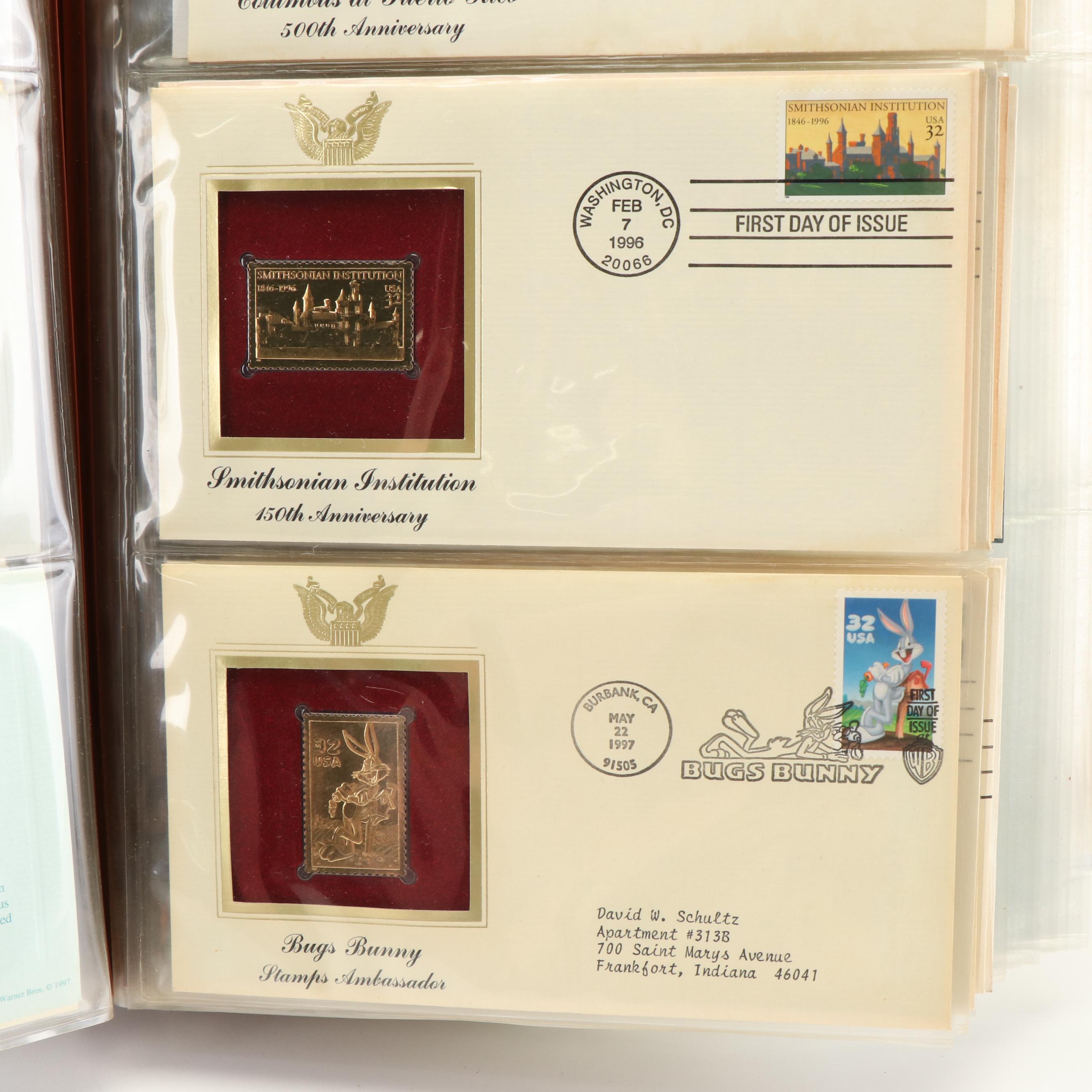 Three Albums of U.S. Postal Covers, Including 24K Gold Plated Stamp Replicas