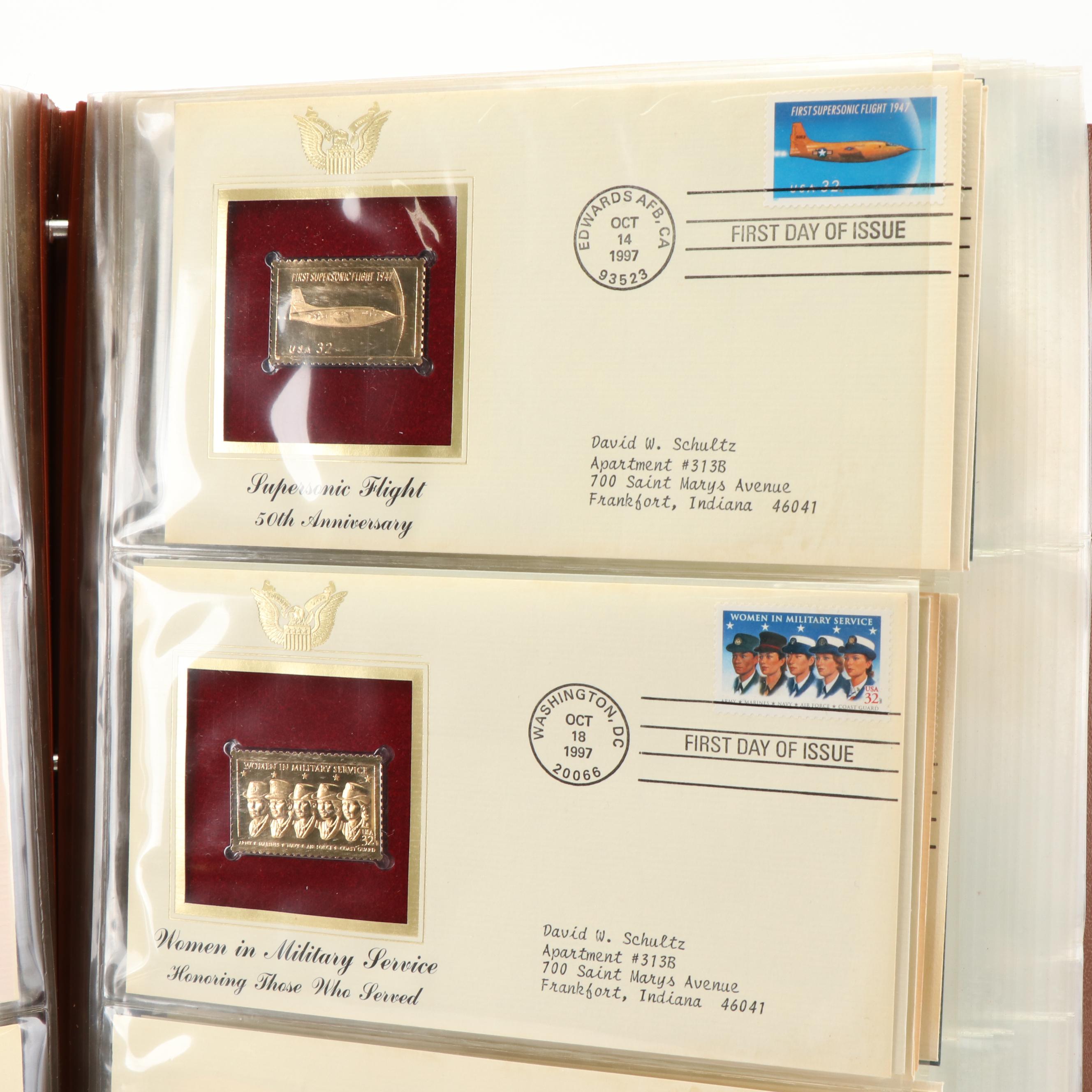 Three Albums of U.S. Postal Covers, Including 24K Gold Plated Stamp Replicas