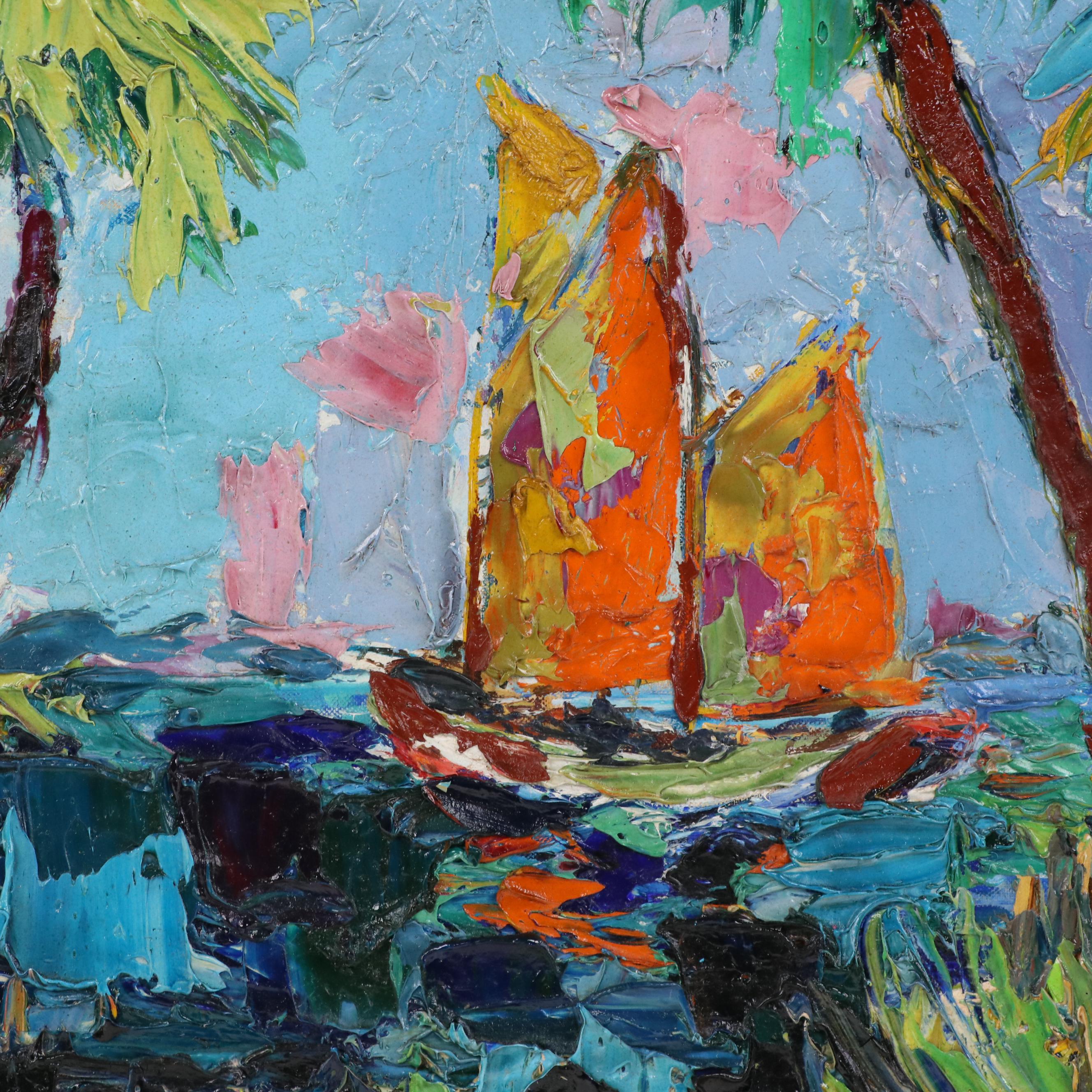 Jade Pasteur Palette Knife Oil Painting of a Tropical Coastal Landscape