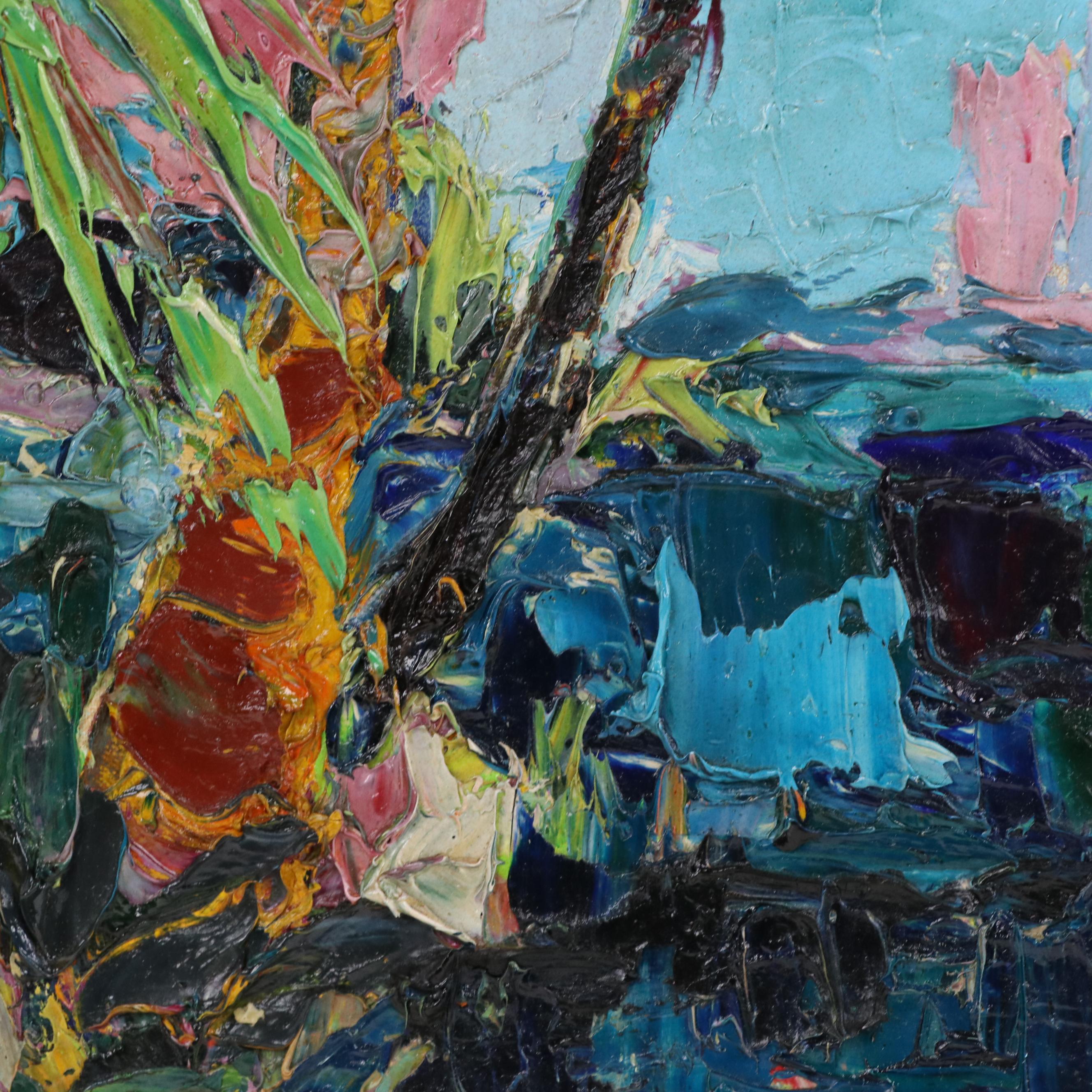 Jade Pasteur Palette Knife Oil Painting of a Tropical Coastal Landscape