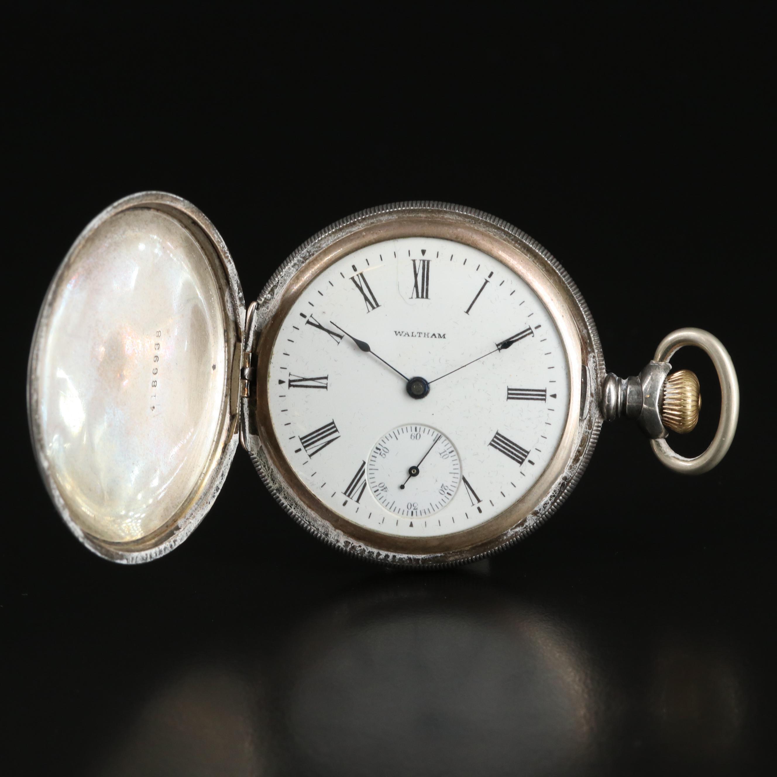 1902 Sterling Waltham Hunting Case Pocket Watch