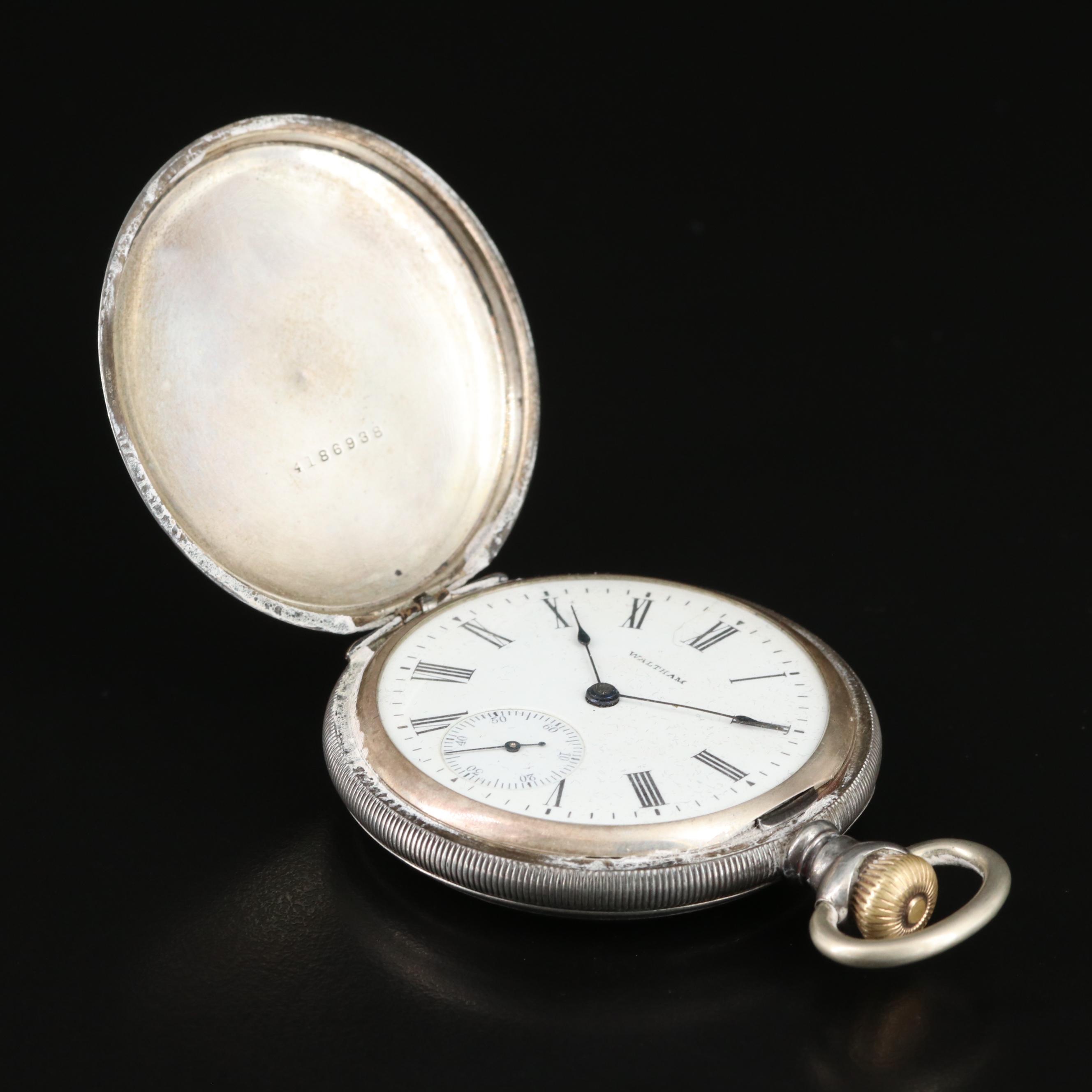 1902 Sterling Waltham Hunting Case Pocket Watch