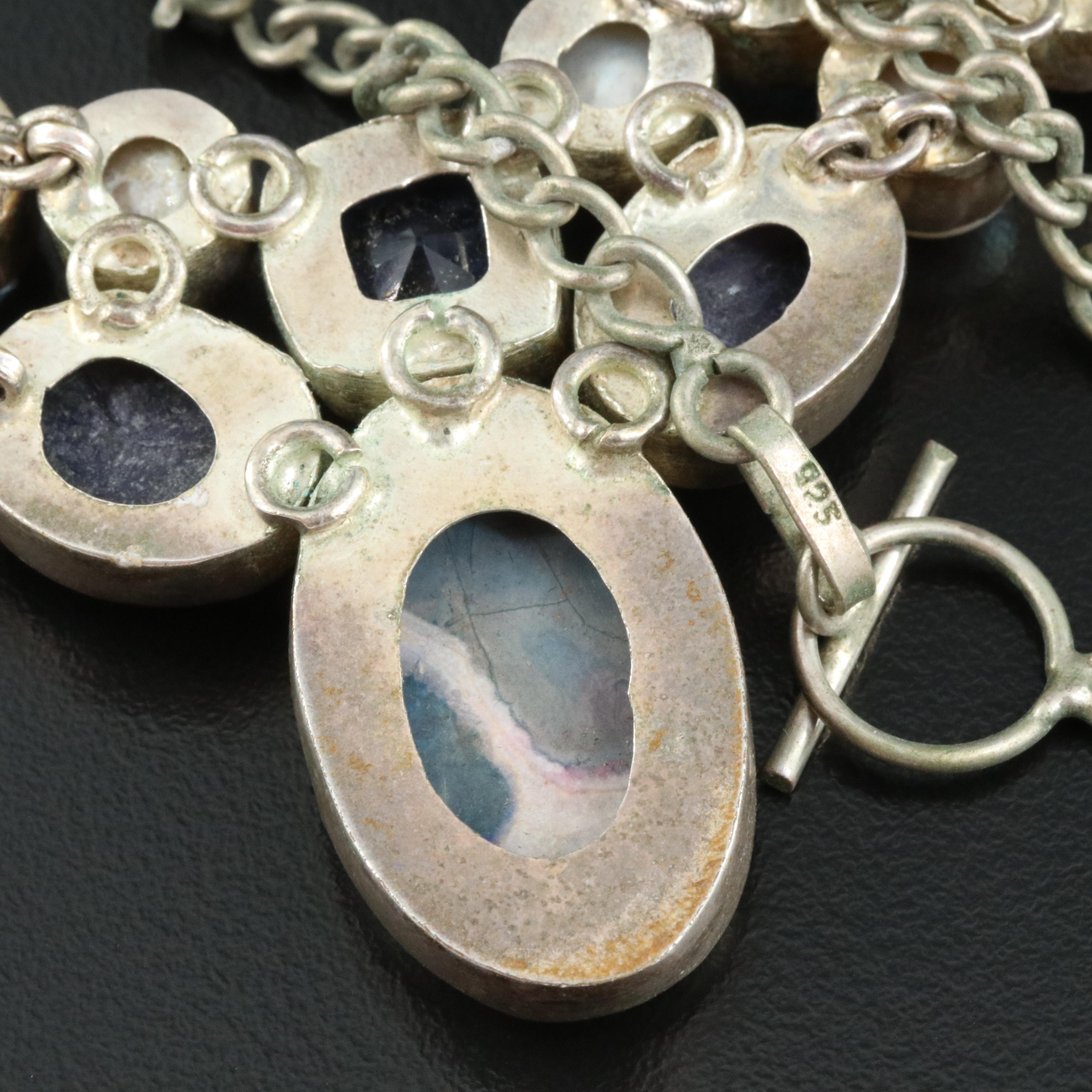 Sterling Corundum, Glass and Faux Pearl Necklace