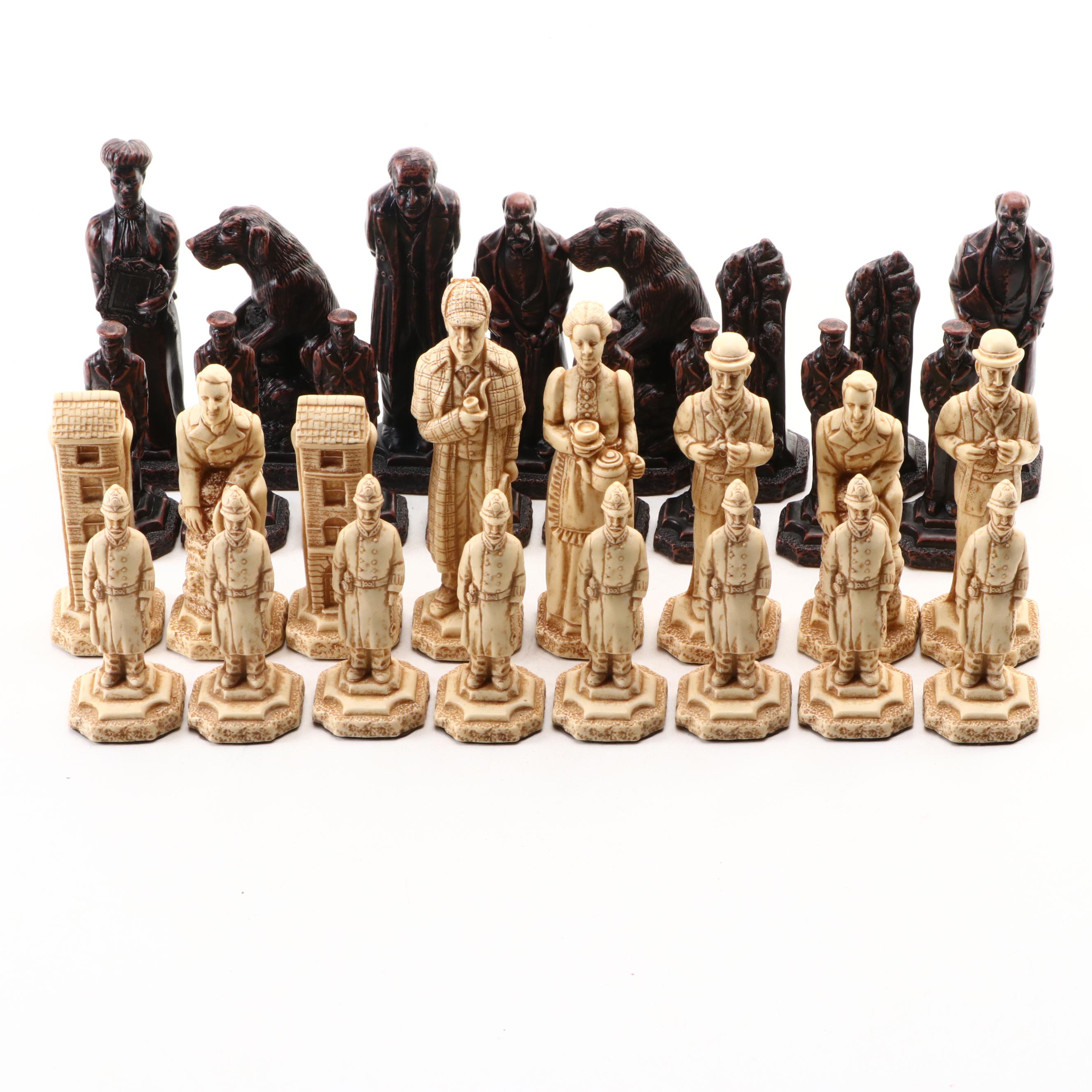 Studio Anne Carlton Resin Sherlock Holmes Themed Chess Pieces