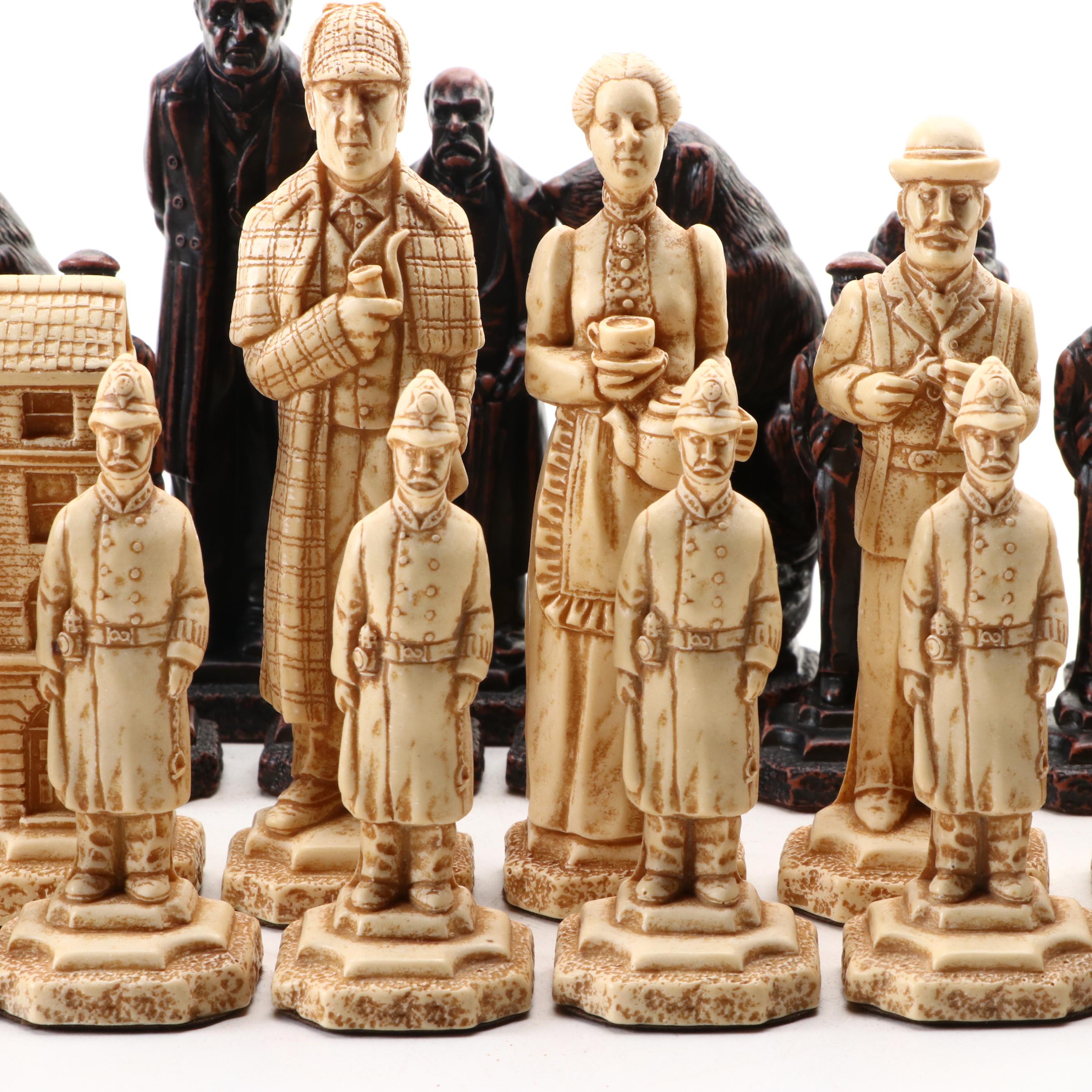Studio Anne Carlton Resin Sherlock Holmes Themed Chess Pieces