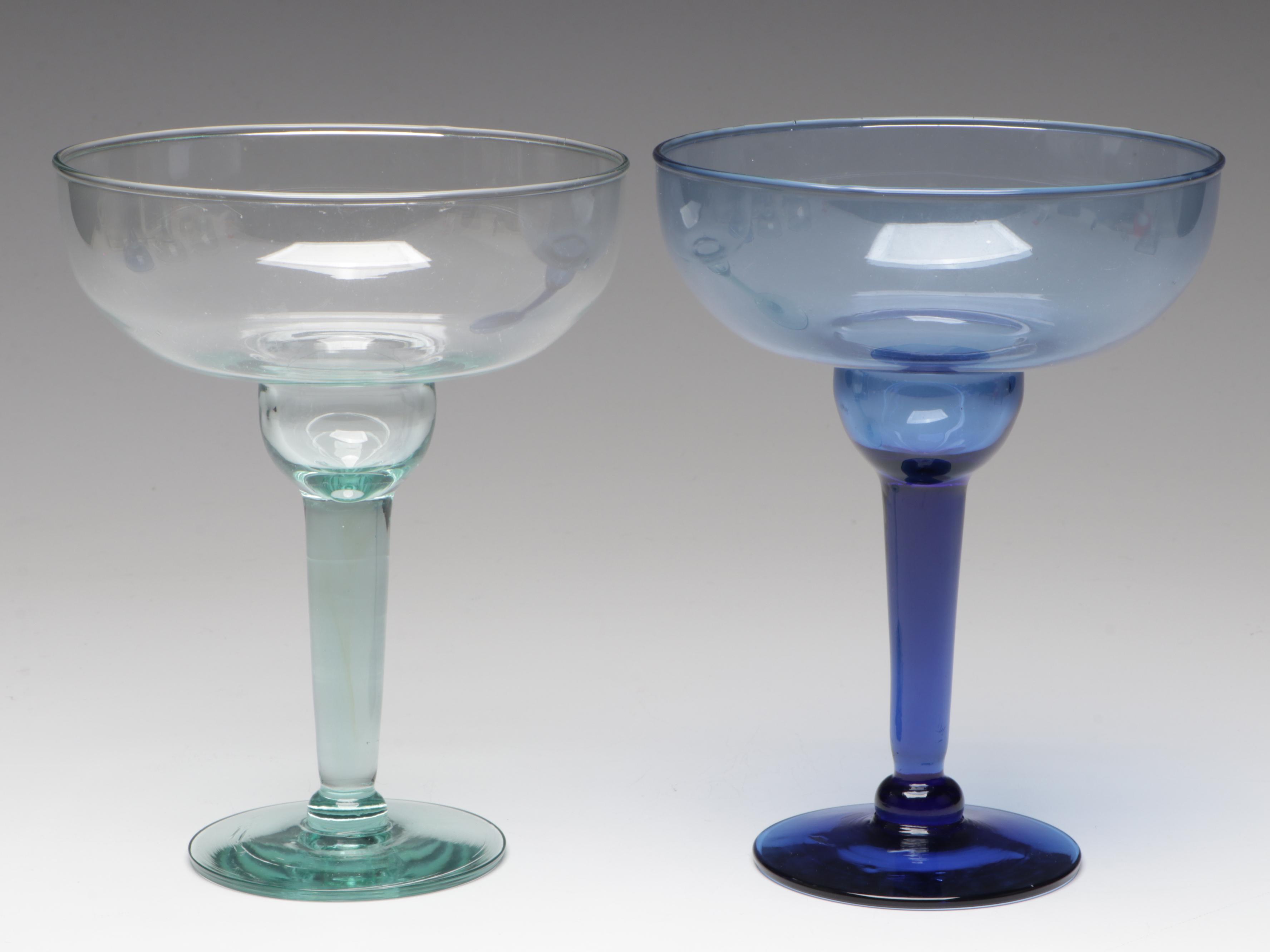 Mexican Clear Green and Cobalt Blue Margarita Glasses