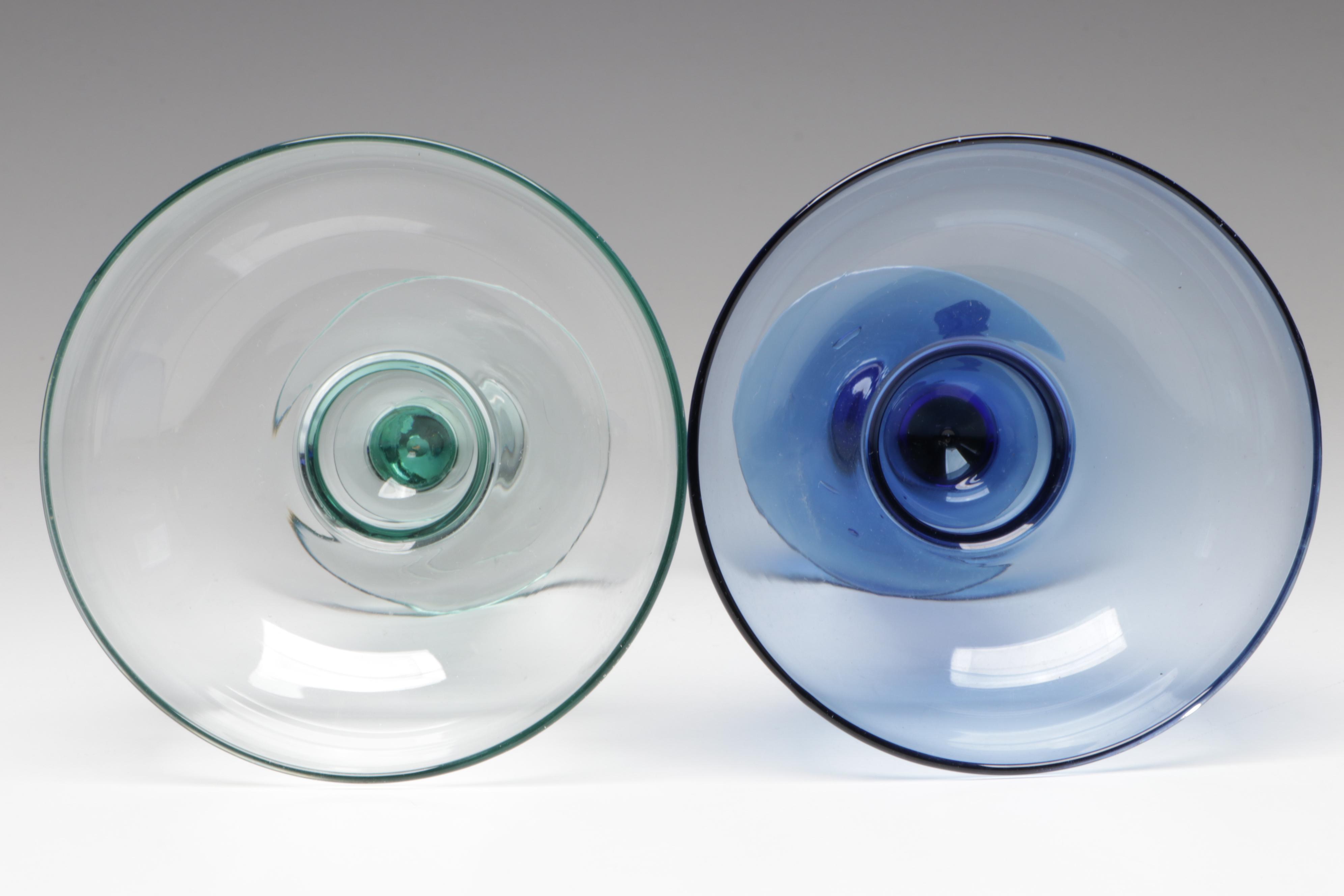 Mexican Clear Green and Cobalt Blue Margarita Glasses