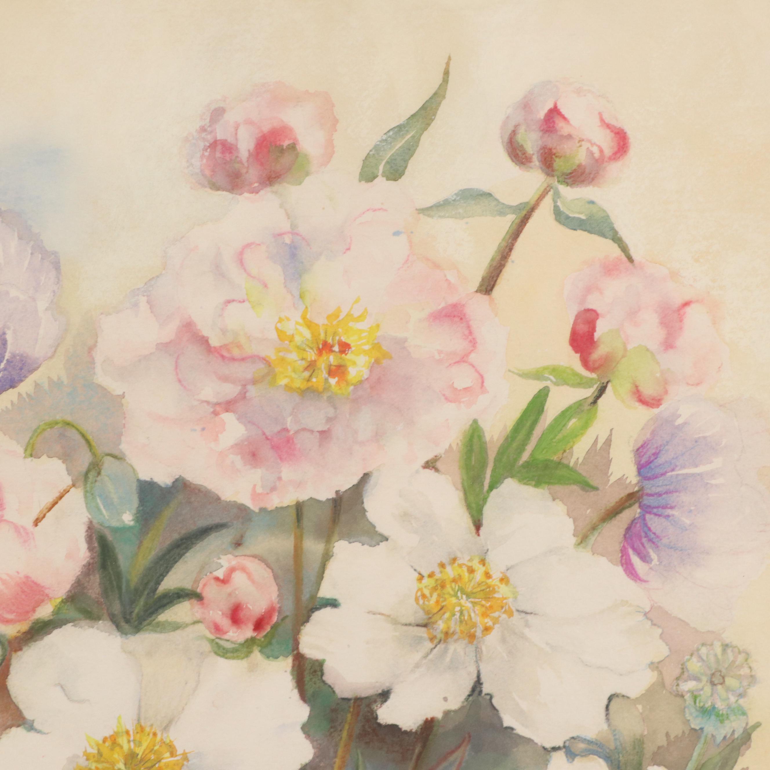 Sybil Maxwell Watercolor Painting of Peonies