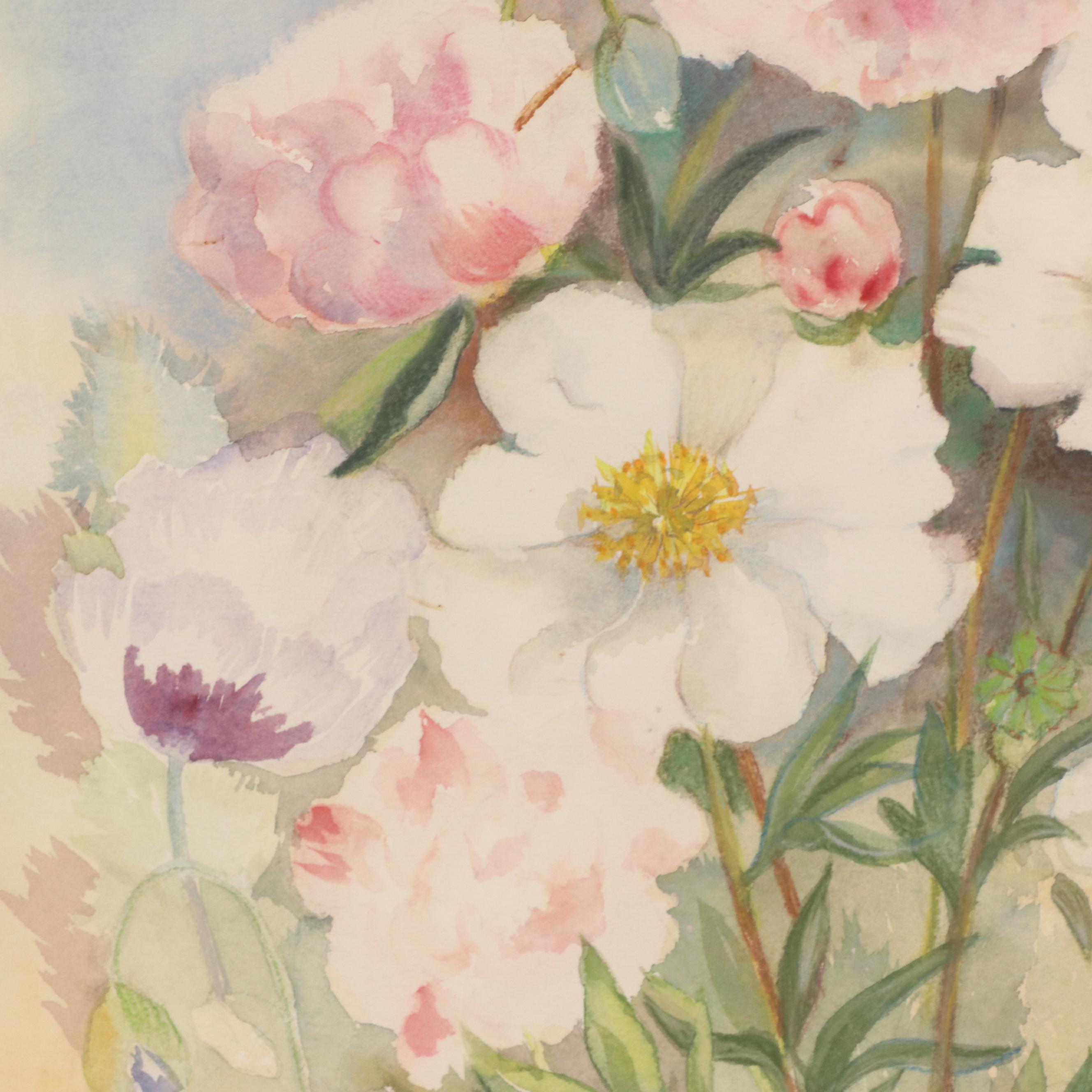 Sybil Maxwell Watercolor Painting of Peonies