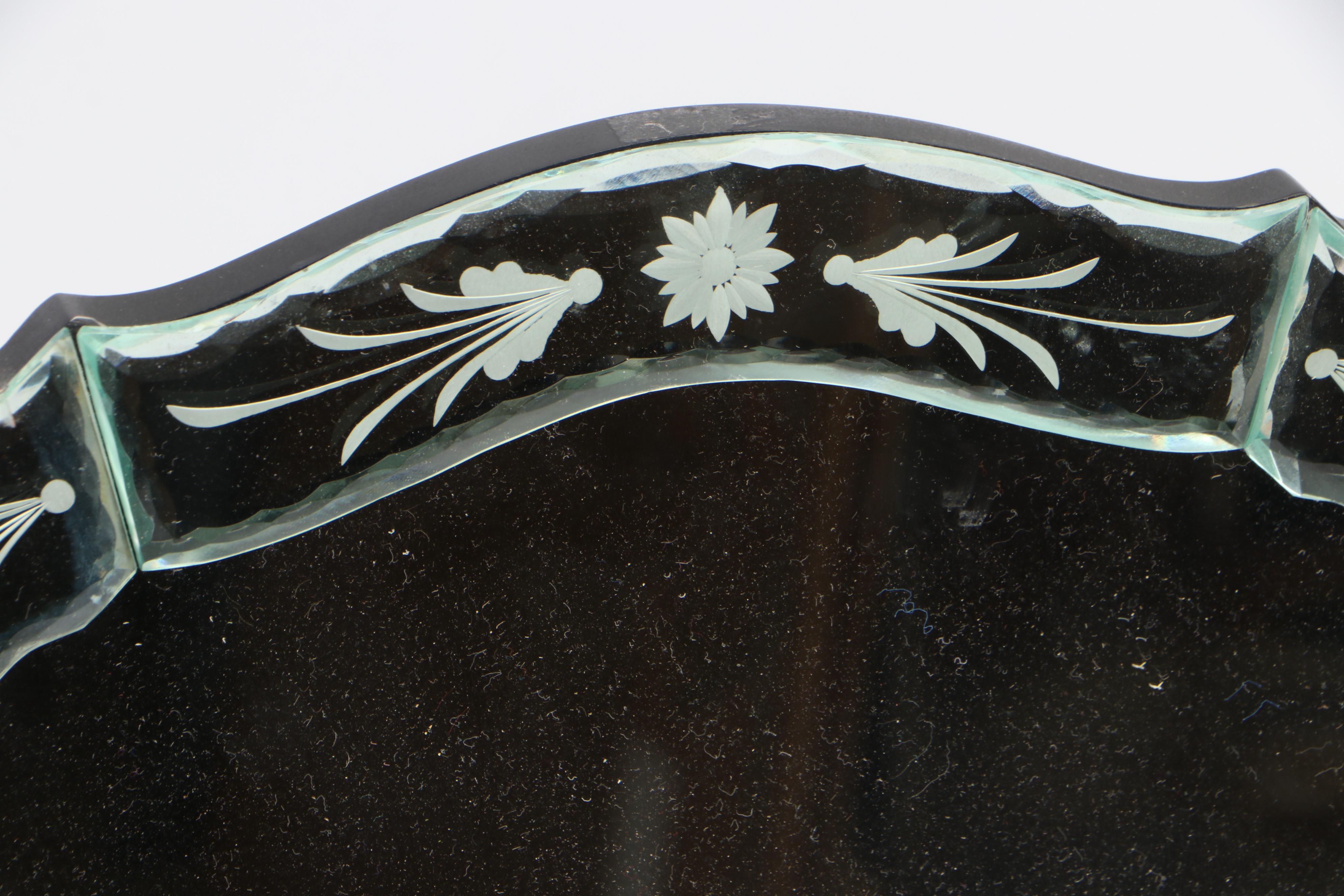 Floral Motif Etched Tri-Fold Vanity Mirror