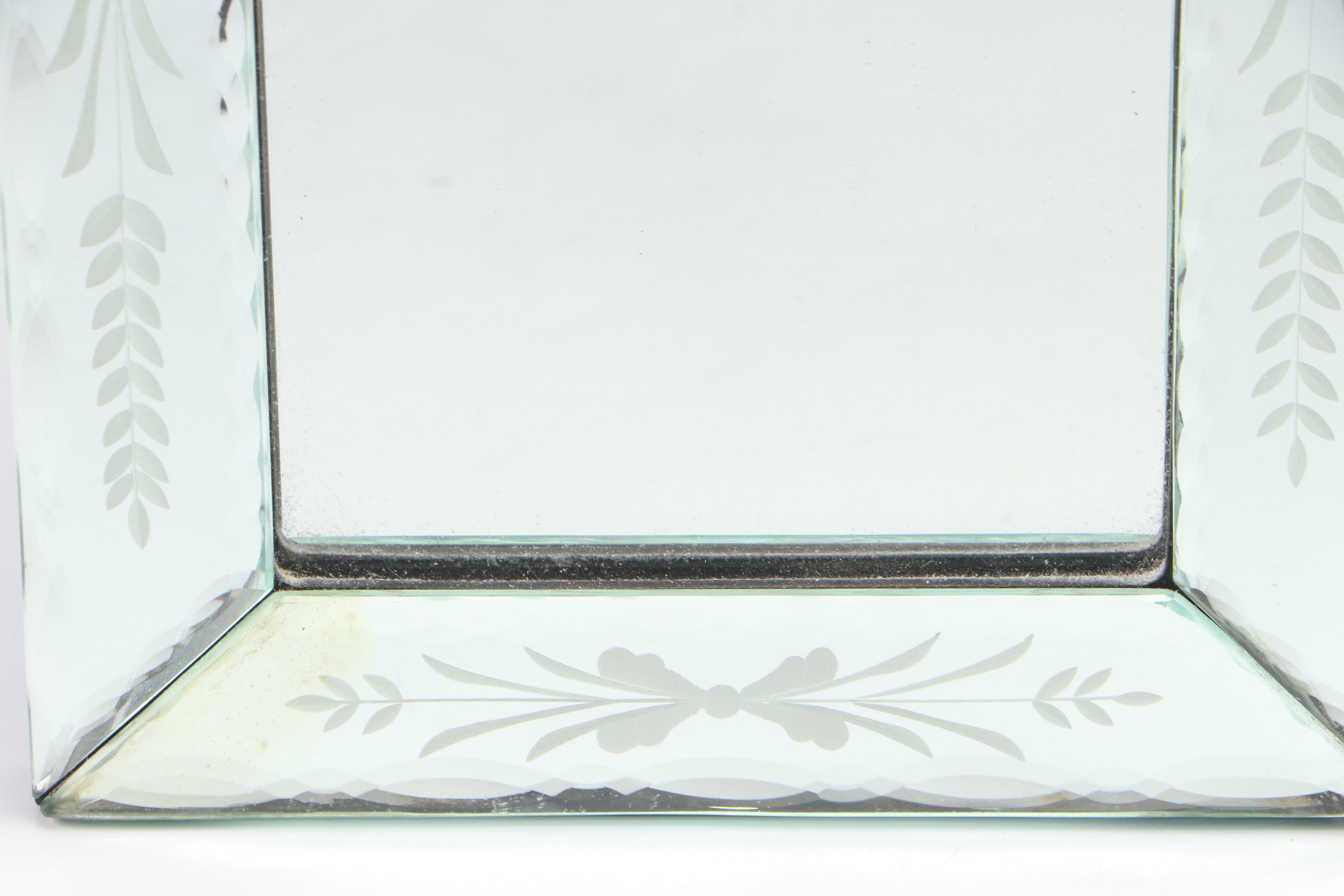 Floral Motif Etched Tri-Fold Vanity Mirror