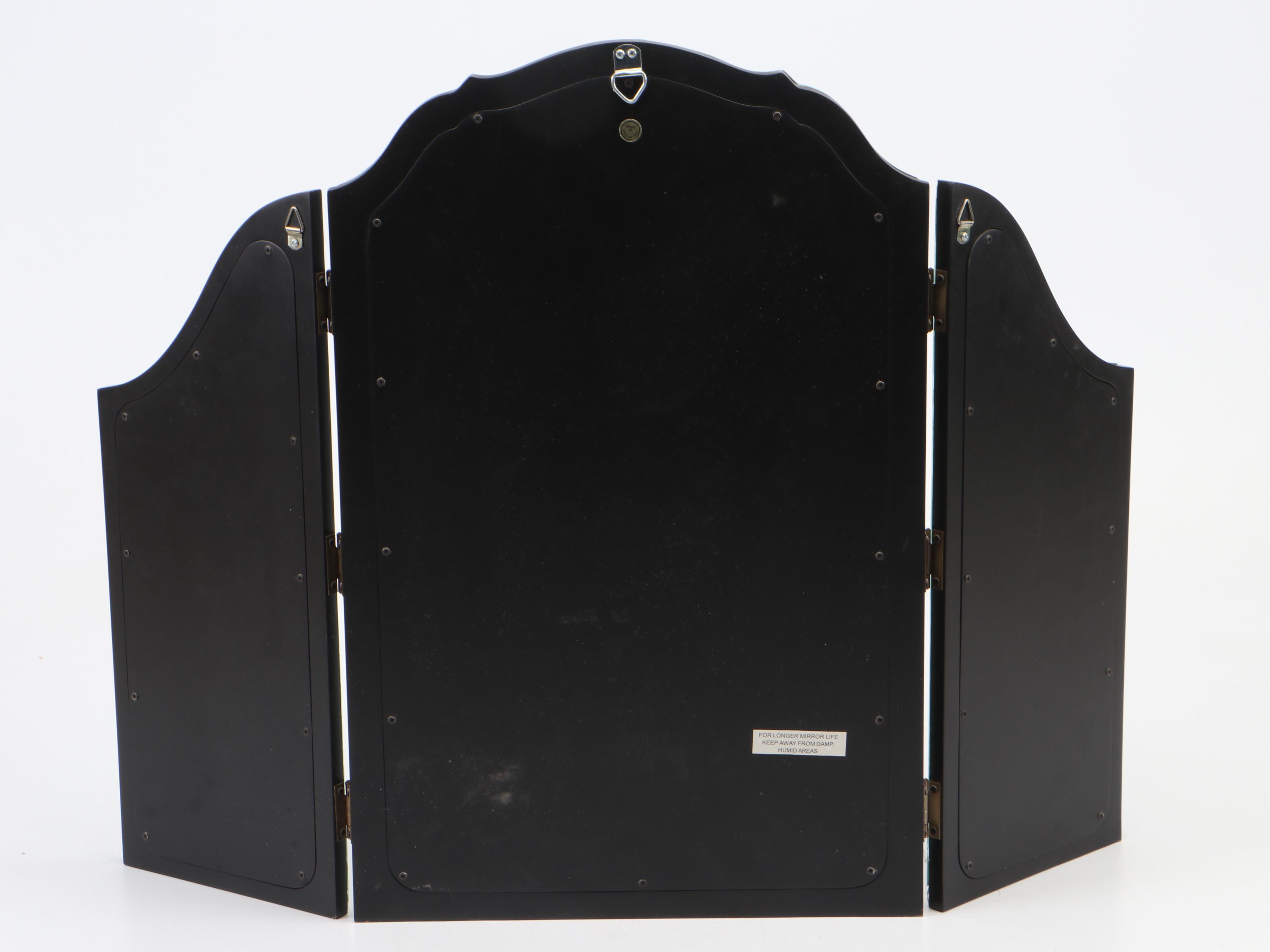 Floral Motif Etched Tri-Fold Vanity Mirror