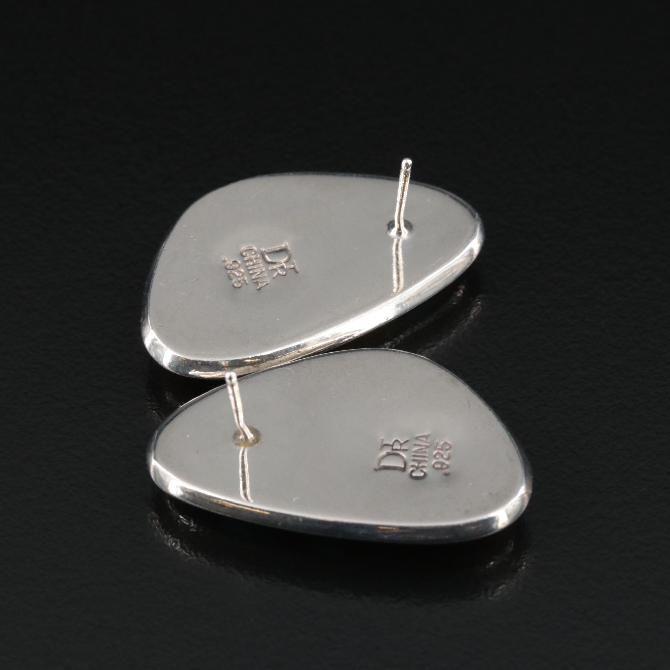 Desert Rose Trading Sterling Earrings with Coral and Mother-Of-Pearl Inlay