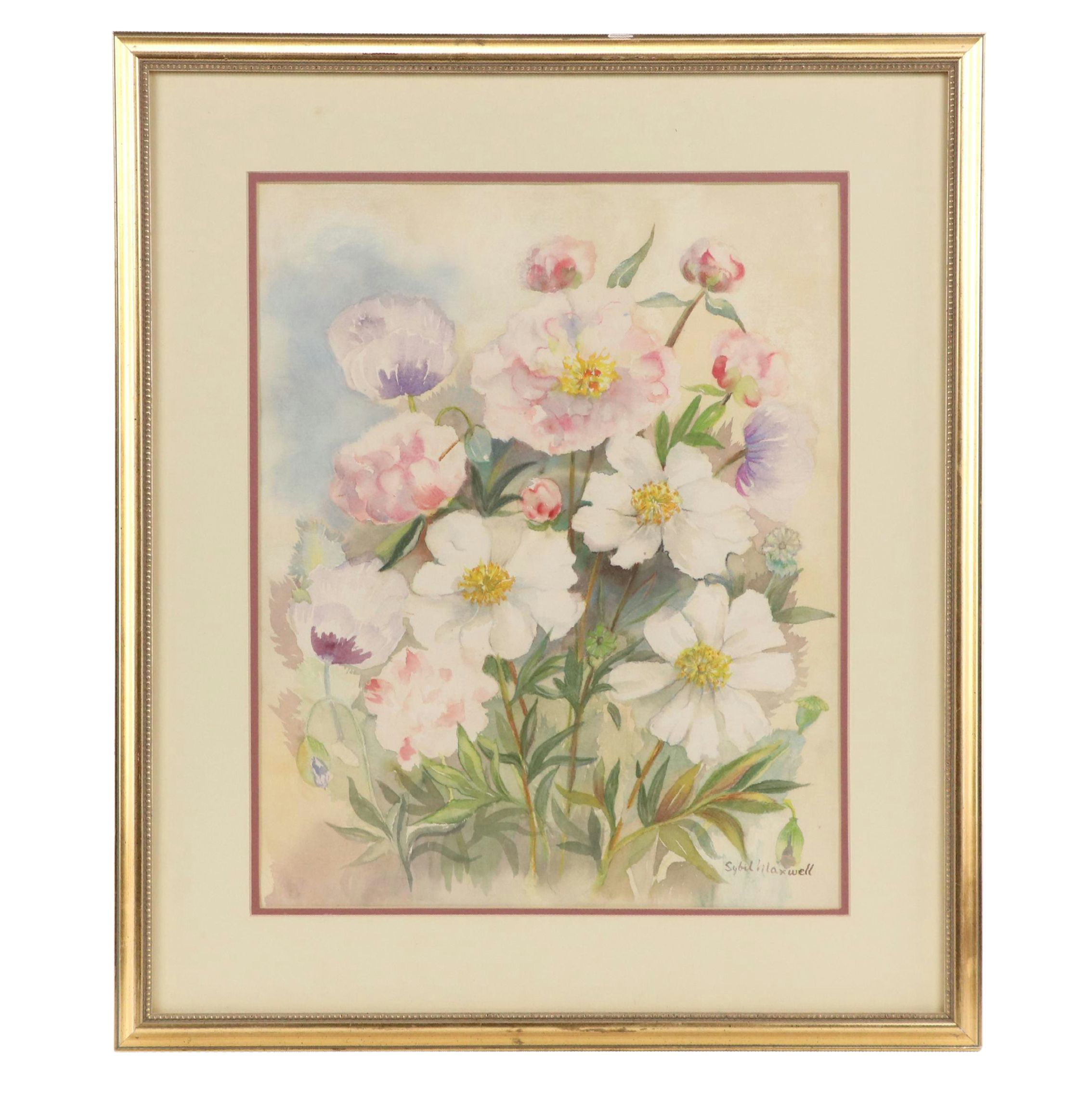 Sybil Maxwell Watercolor Painting of Peonies