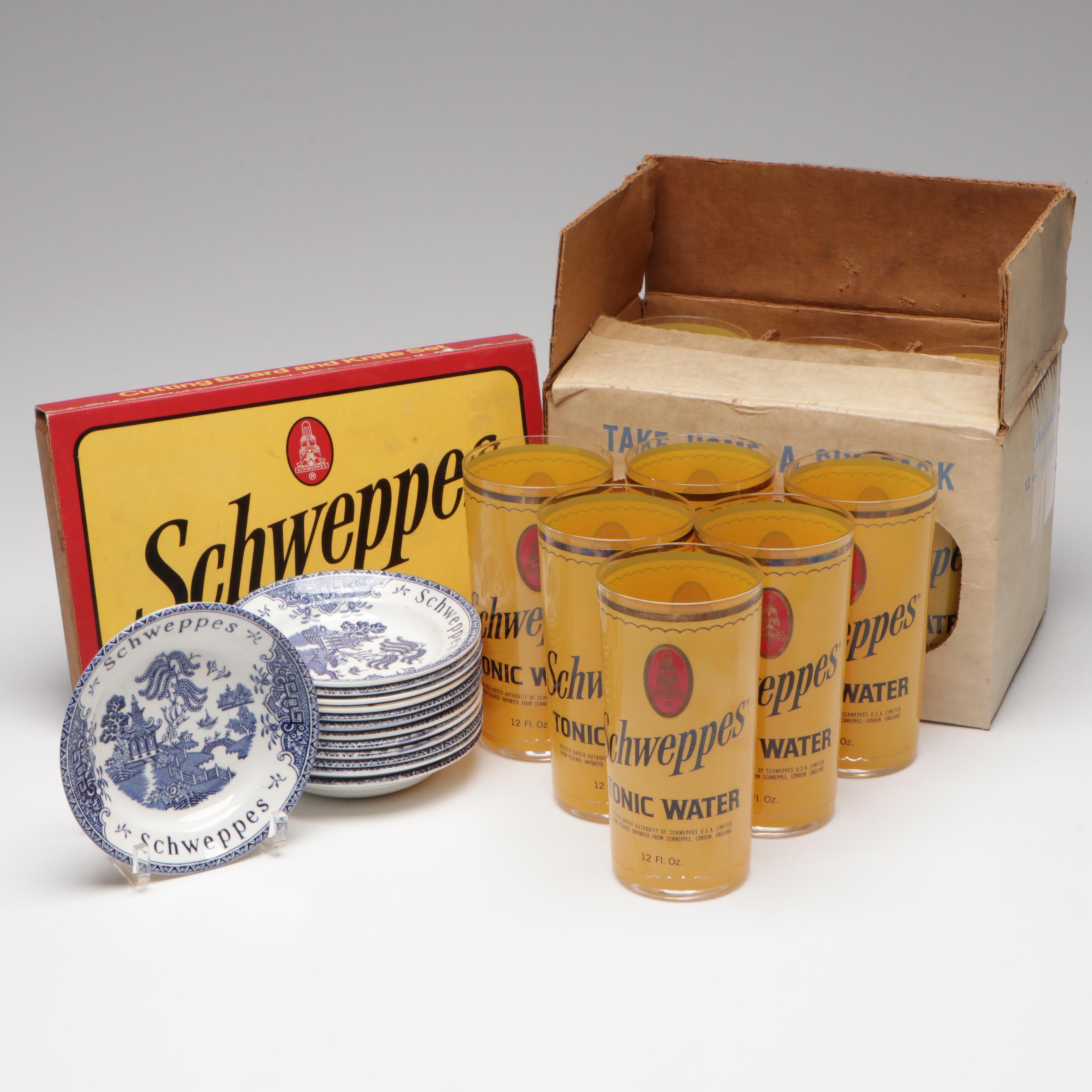 Schweppes Wood Cheese Board and Glass Highball Glasses with More