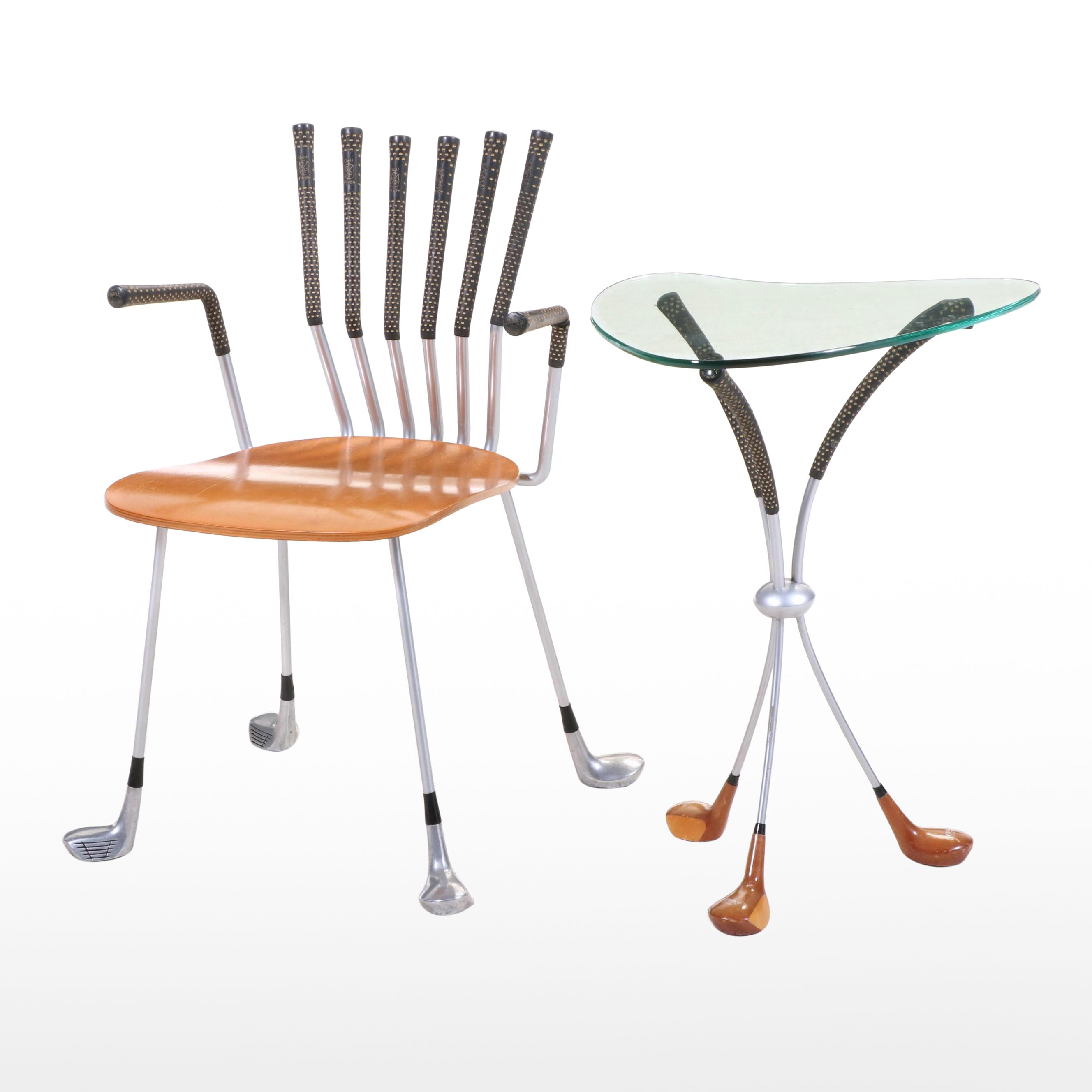 Clubhouse Design of Los Angeles Re-Purposed Golf Club Armchair and Side Table