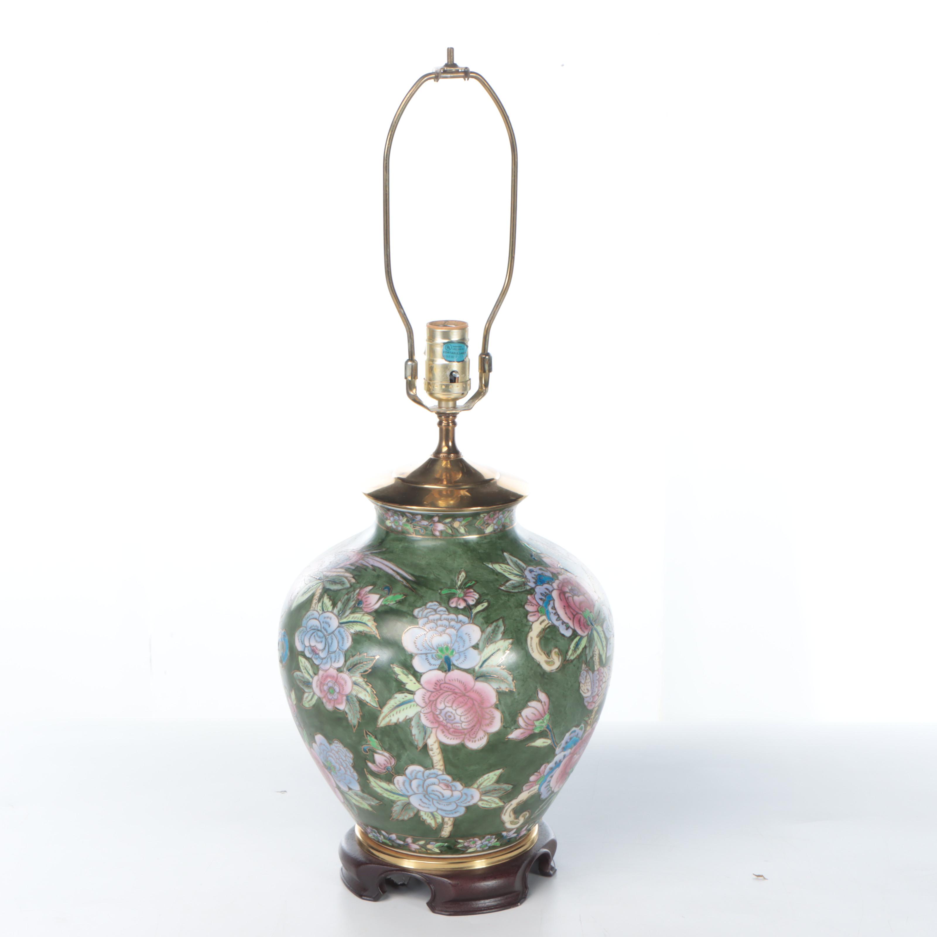 Wescal Floral Motif and Bird Motif Ceramic Table Lamp