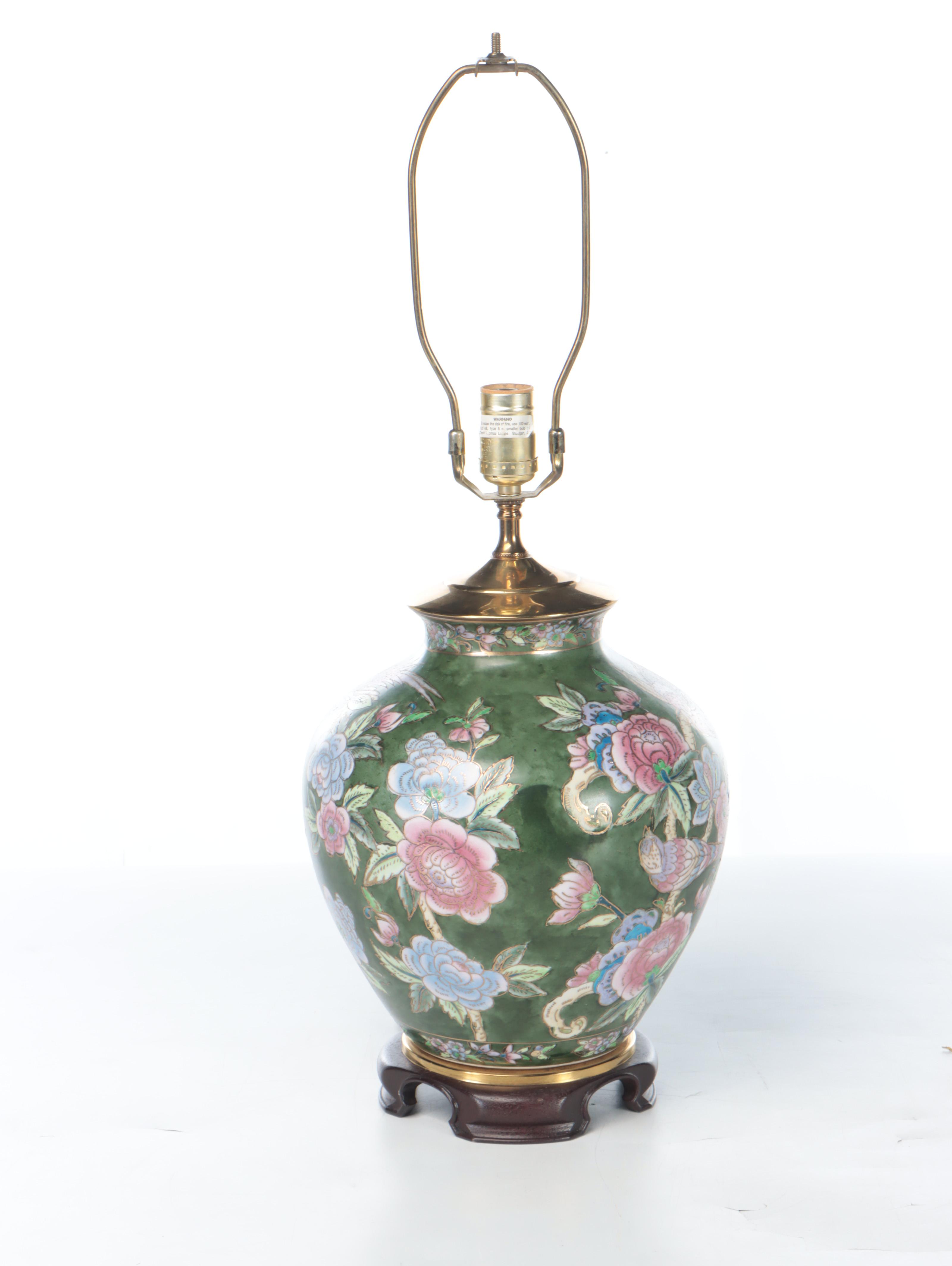 Wescal Floral Motif and Bird Motif Ceramic Table Lamp