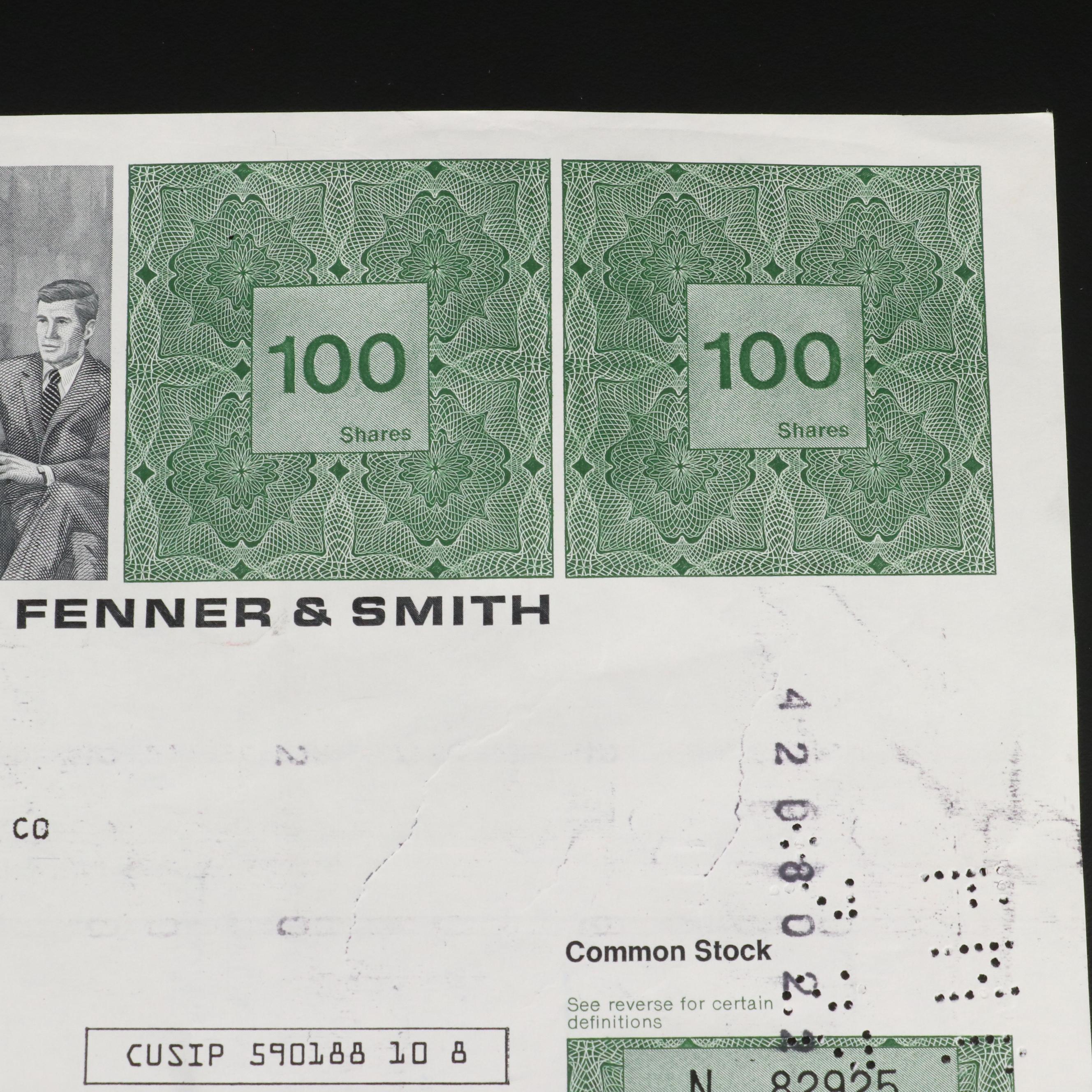 Three Merrill Lynch Stock Certificates and Three Tax Receipts EBTH