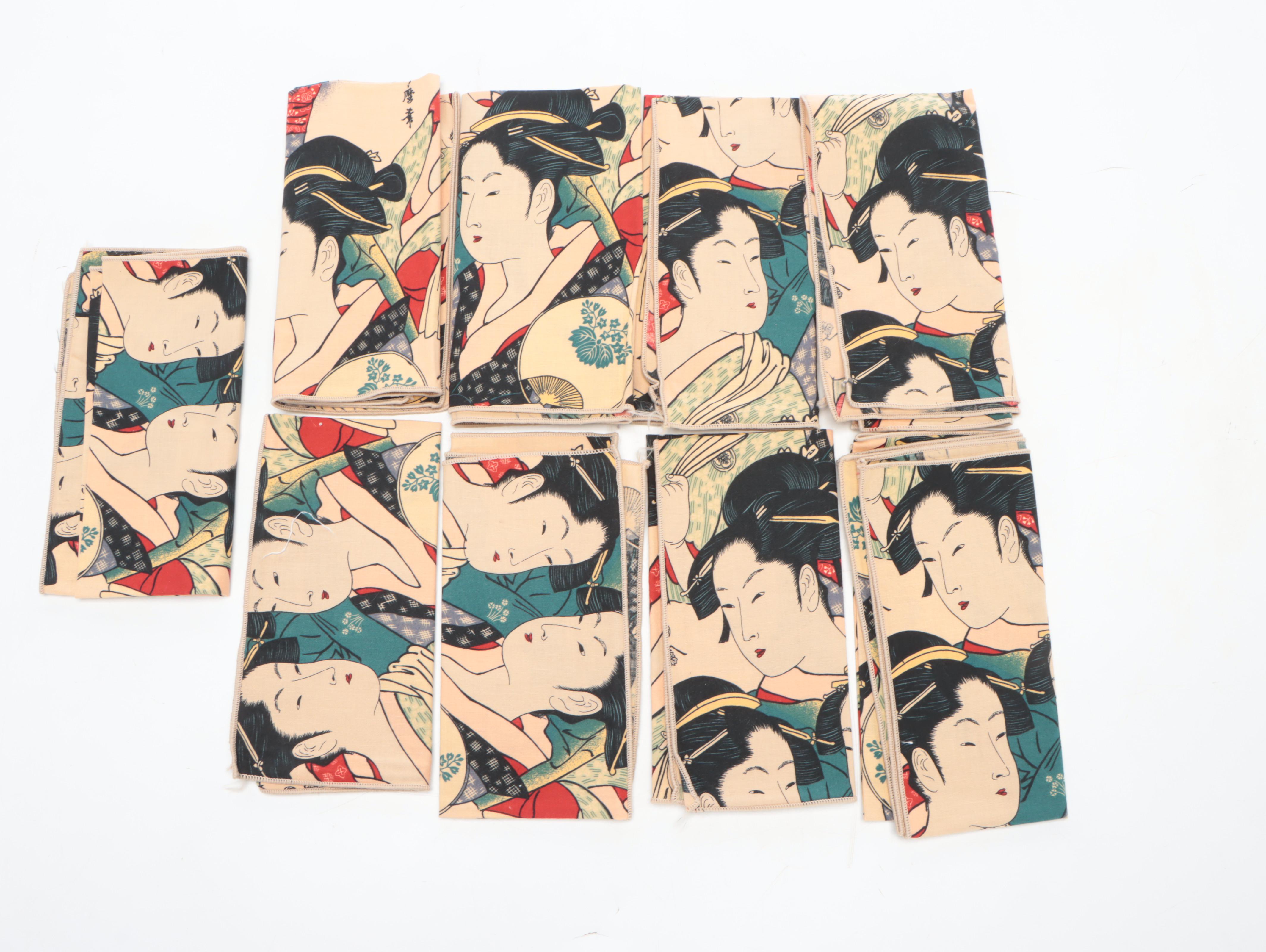 Japanese Motif Printed Fabric Placemats and Napkins with More EBTH