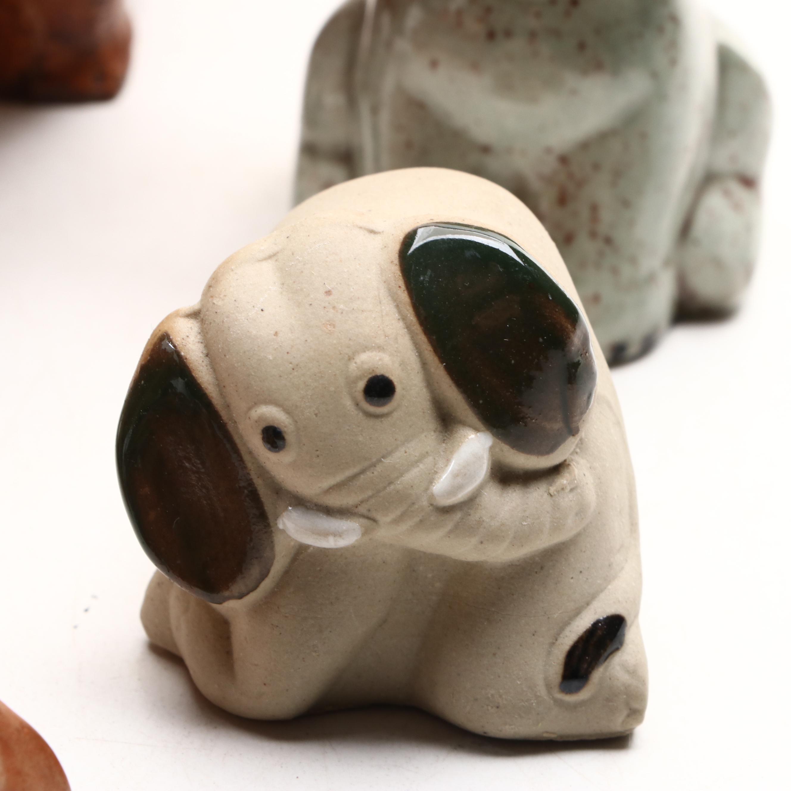 Cast Metal Elephant Wall Mount Key Rack with Ceramic and More Elephant Figurines