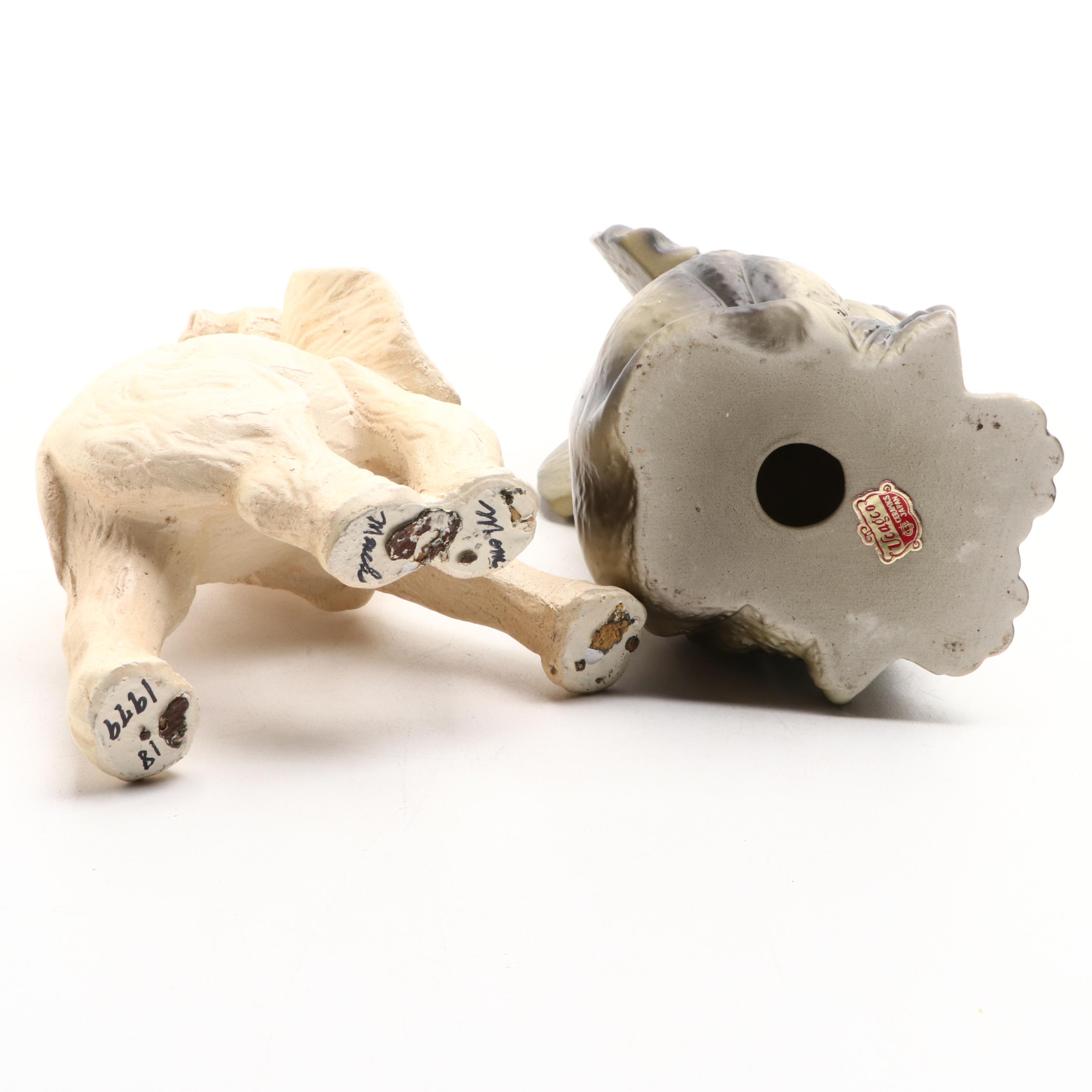 Cast Metal Elephant Wall Mount Key Rack with Ceramic and More Elephant Figurines