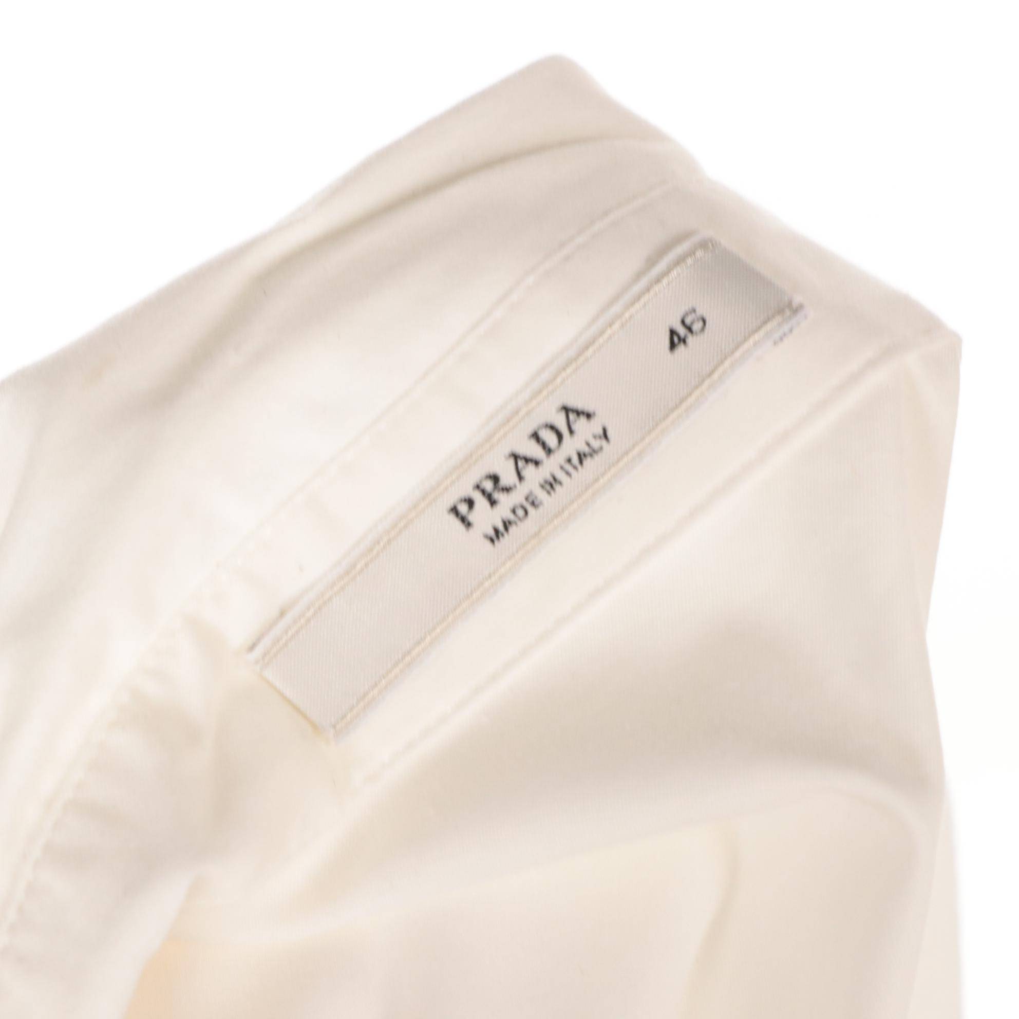 Prada White Cotton Twist Pleat Three-Quarter Sleeve Blouse