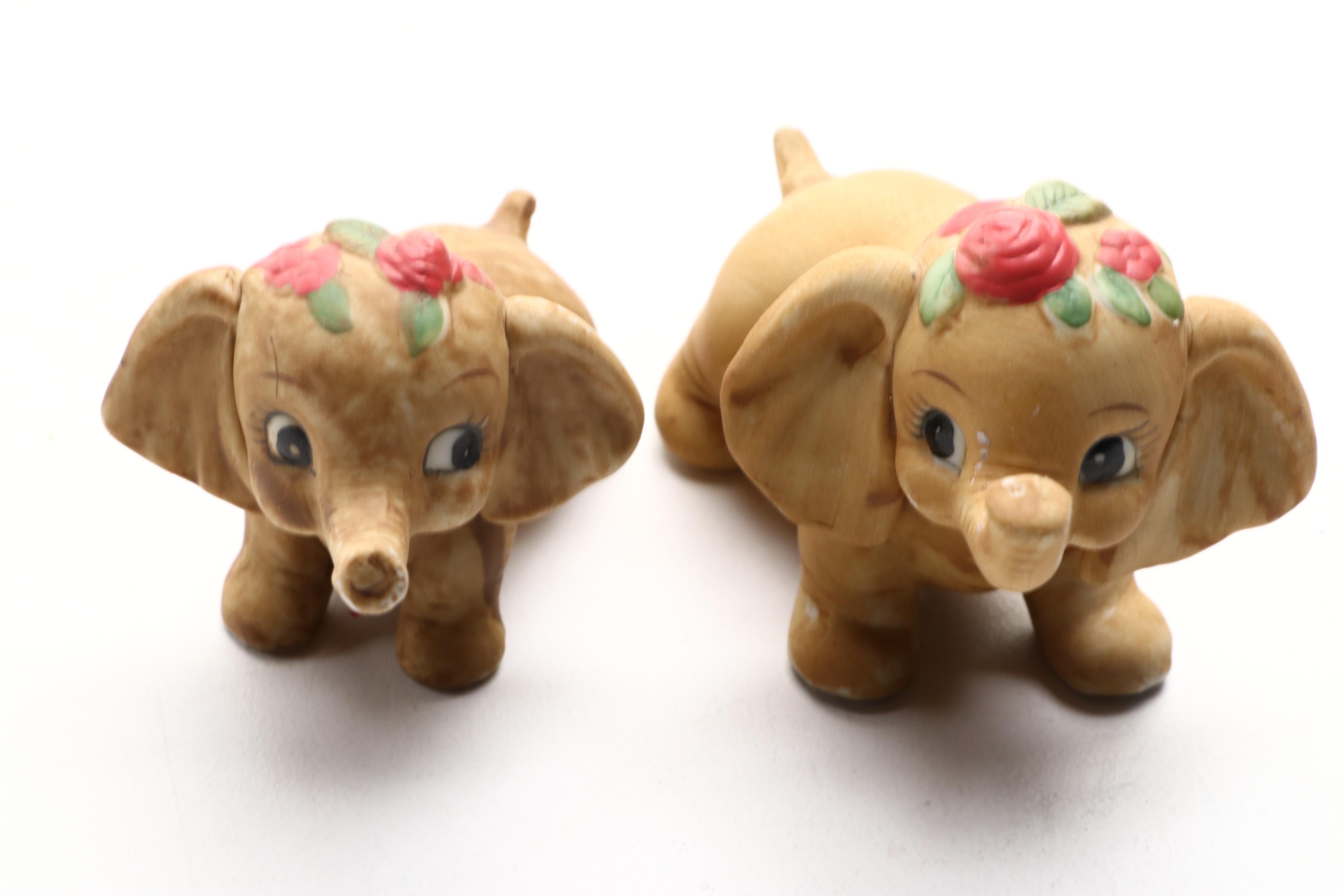 Ceramic Elephant Figurines and Shaker Sets