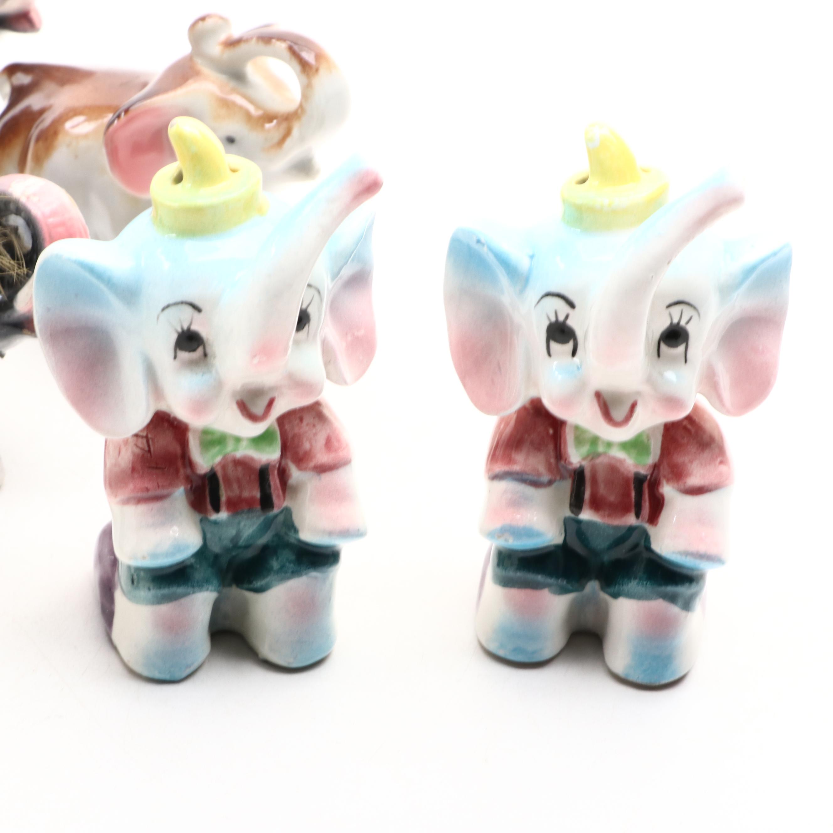 Ceramic Elephant Figurines and Shaker Sets