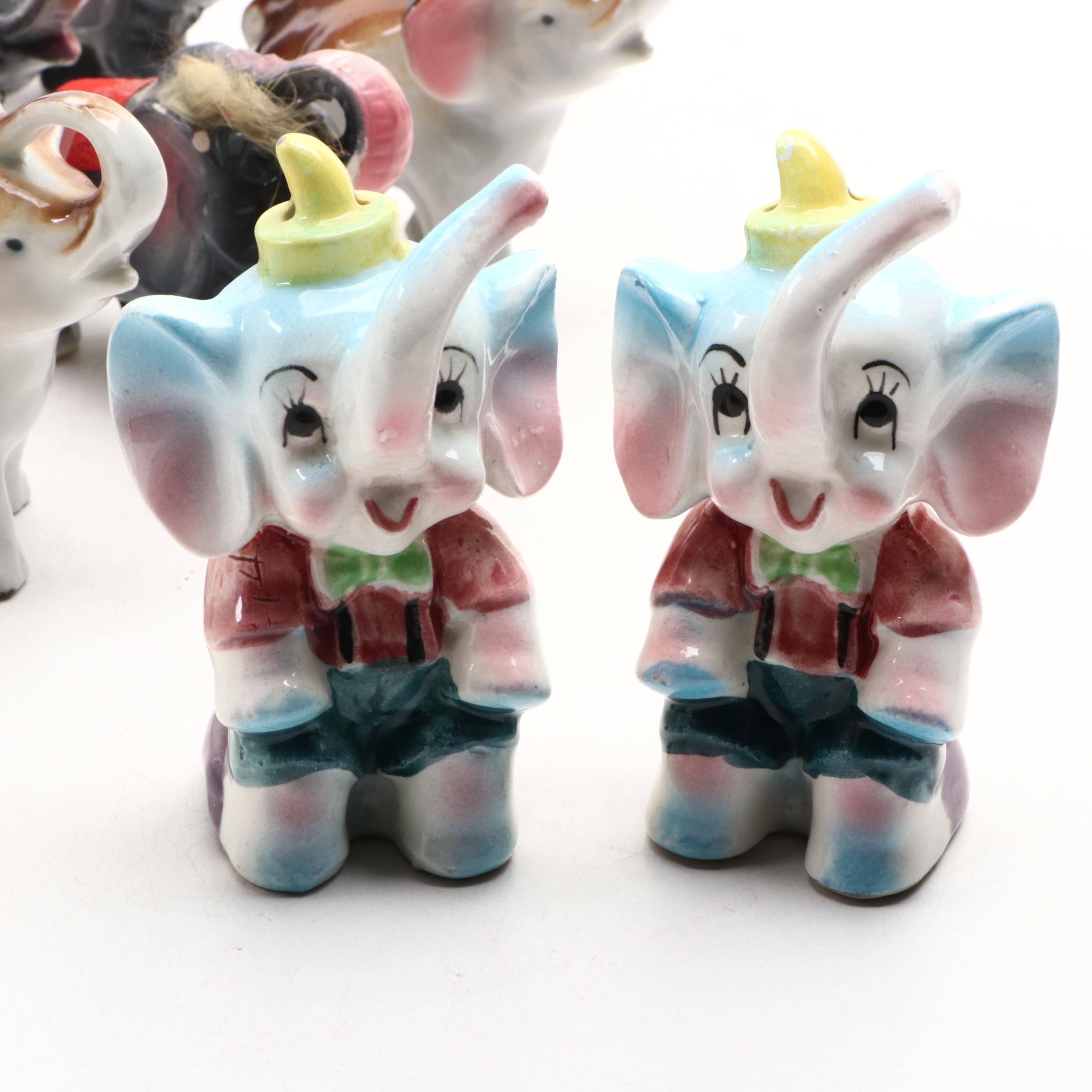 Ceramic Elephant Figurines and Shaker Sets
