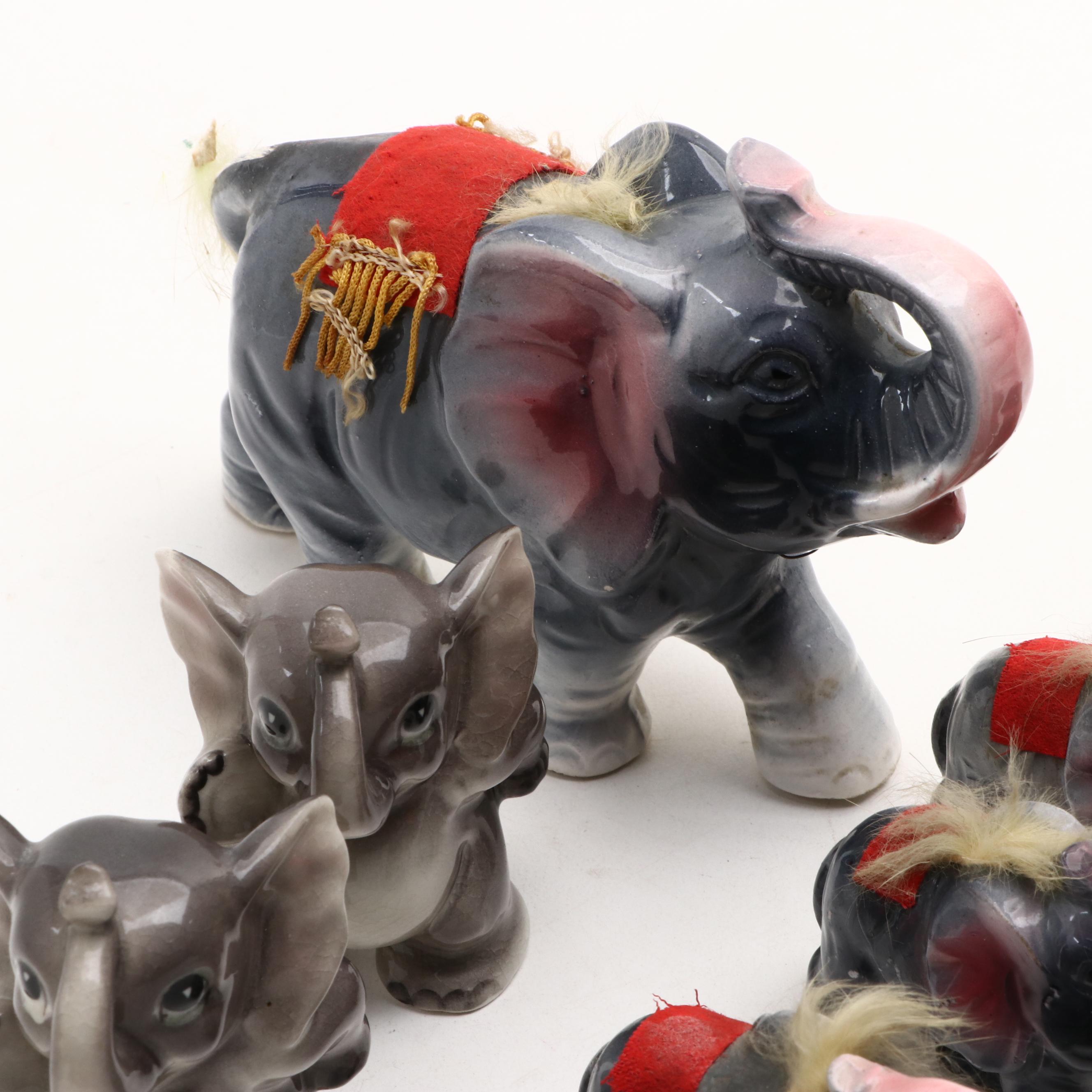 Ceramic Elephant Figurines and Shaker Sets