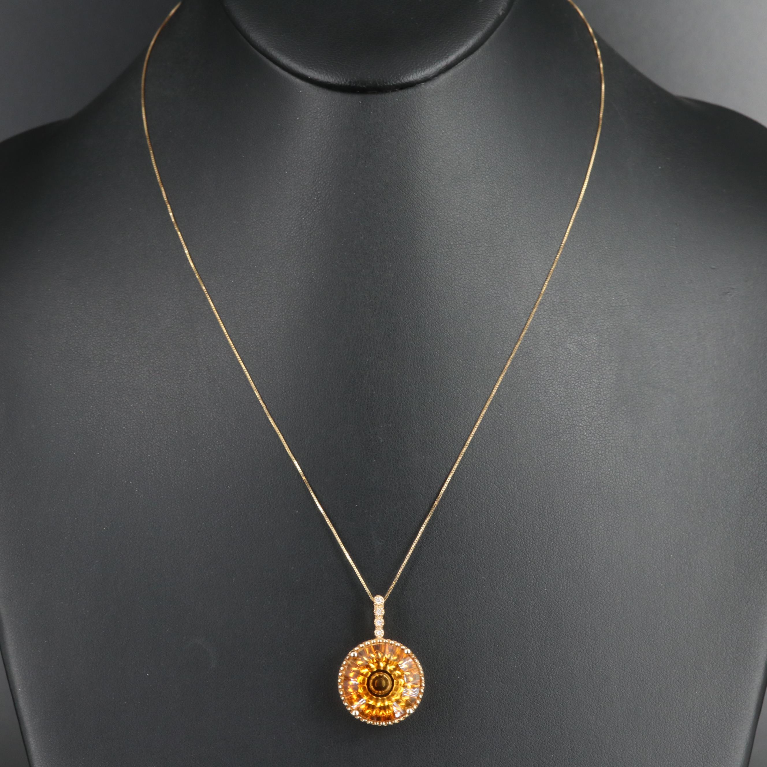 Cirari 14K Citrine and Diamond Pendant Necklace