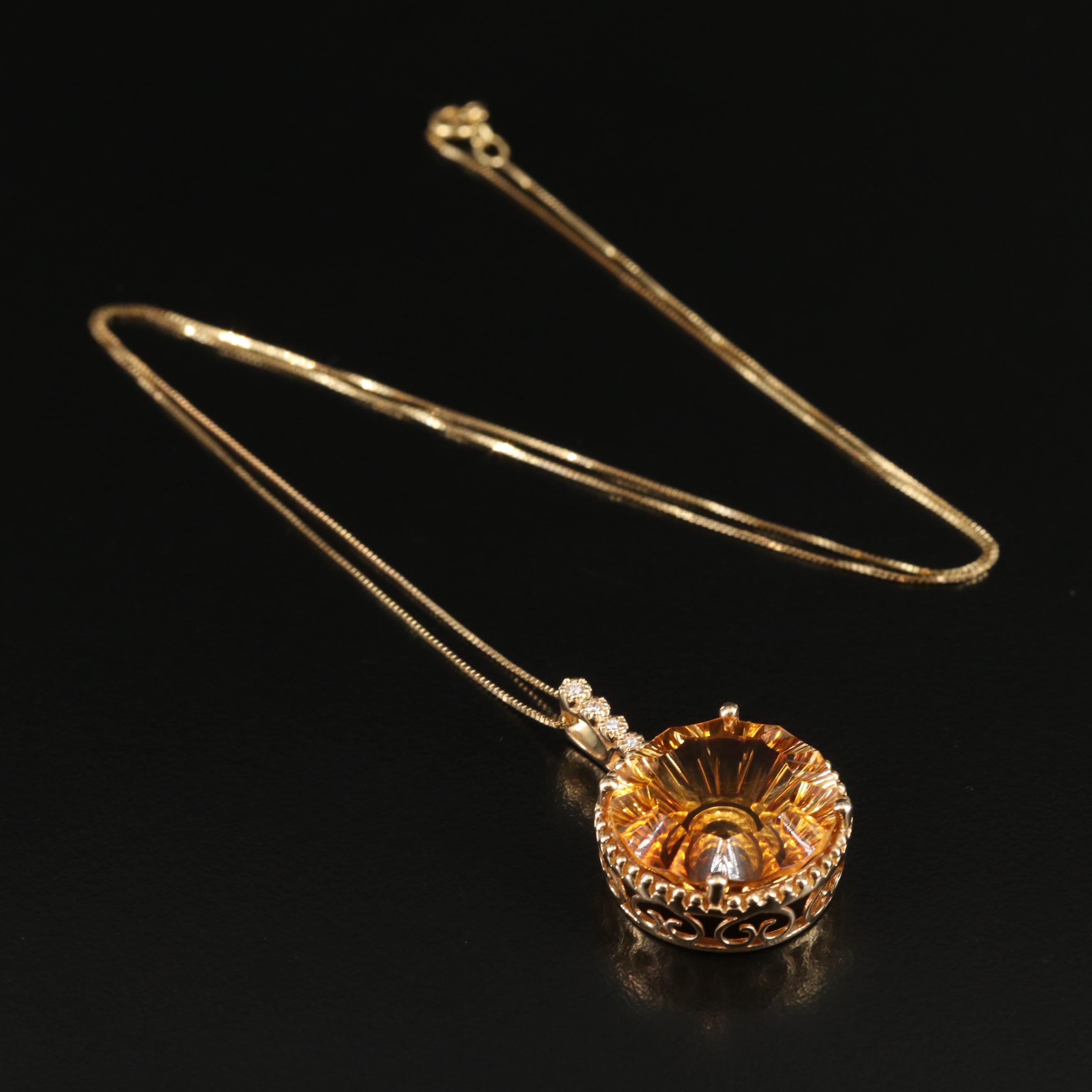 Cirari 14K Citrine and Diamond Pendant Necklace