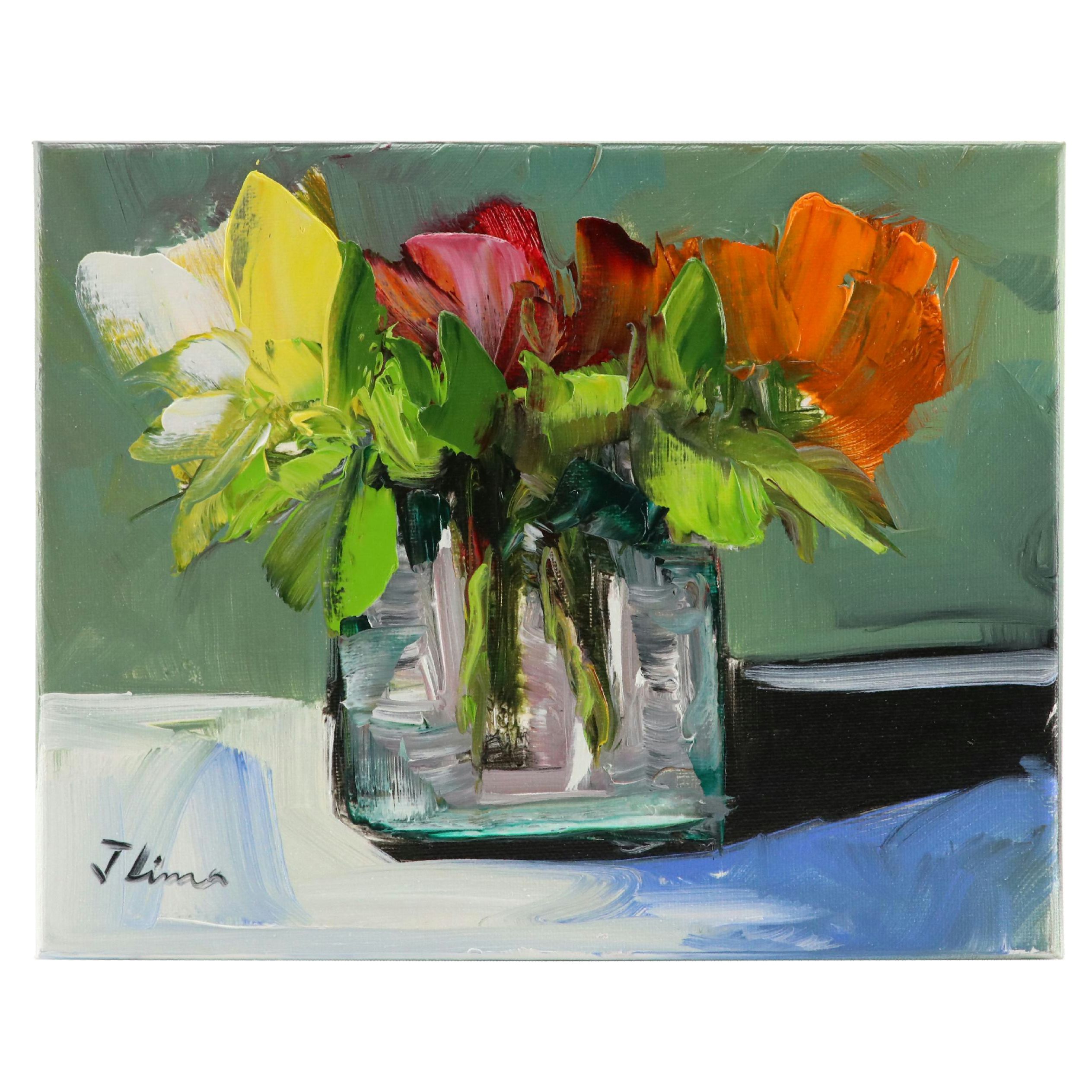 José M. Lima Floral Still Life Oil Painting, 2023